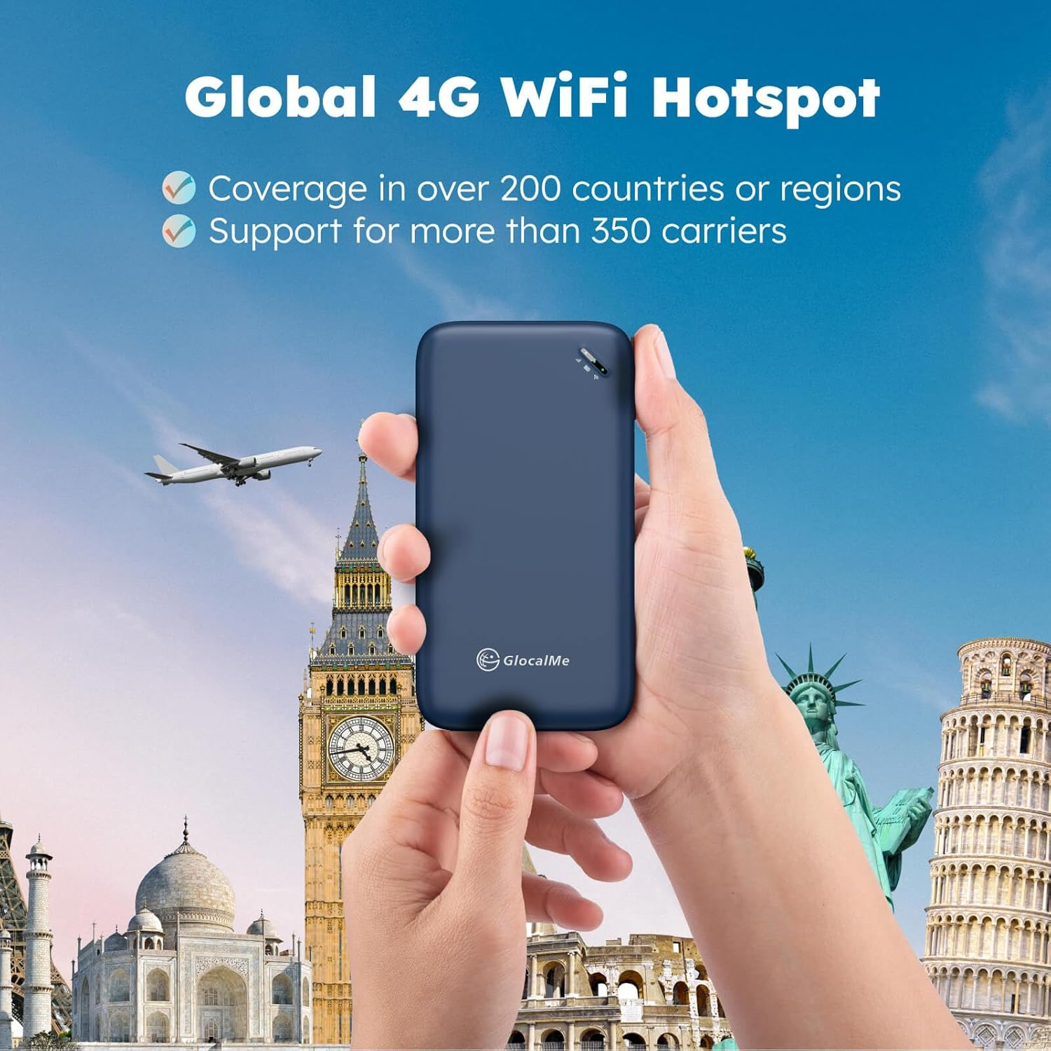 Glocalme UPP 4G Mobile Wifi Router, Available in over 140 Countries, No SIM Card Required, No Roaming Fees, MIFI with 1GB Global and 8GB EU Data, International Hotspot (White) image number 6