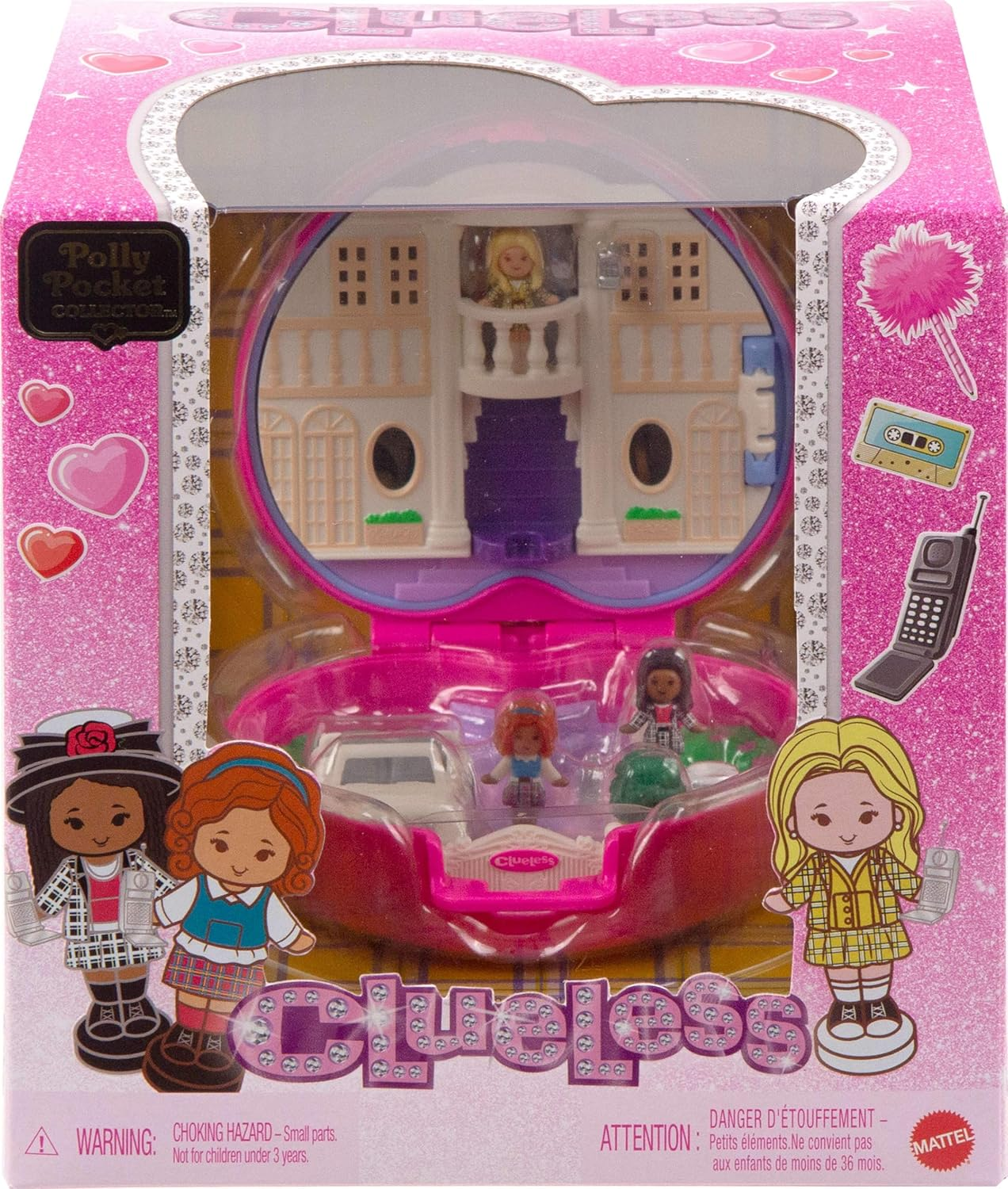 Polly Pocket X Clueless Collector Compact, Micro Dolls and Playset, 5 Themed Accessories Including Toy Car, Cher, Dionne, & Tai image number 1