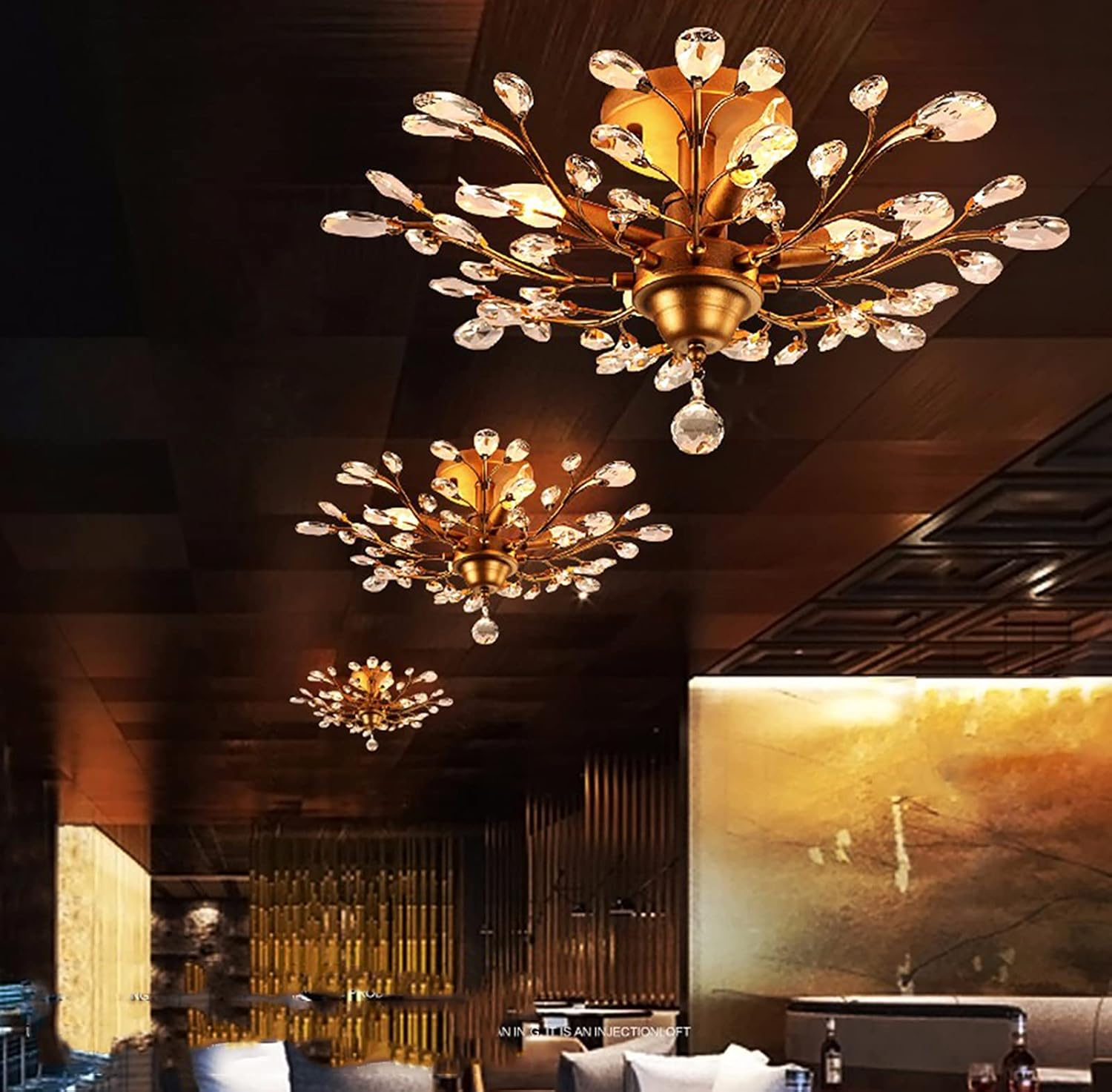 Ganeed Crystal Chandeliers,K9 Crystal Ceiling Light, Vintage Light Fixtures Pendant Lighting for Living Room Bedroom Restaurant Porch Chandelier(4-Light,Golden) - Gold/3 Light image number 2