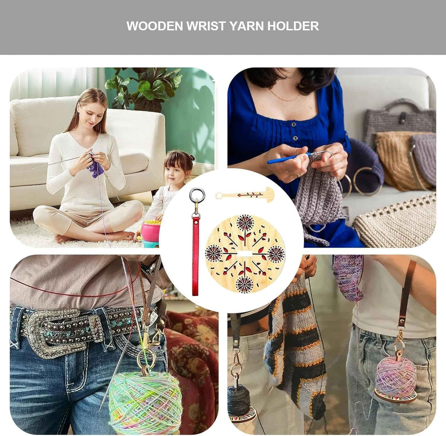 Walquicks Portable Wrist Yarn Holder, Mini Yarn Minder Prevents Yarn Tangling and Misalignment, for Crocheting, Wooden Yarn Organizer to Prevent Entanglement, String Dispenser for Craft Lovers Gift image number 6