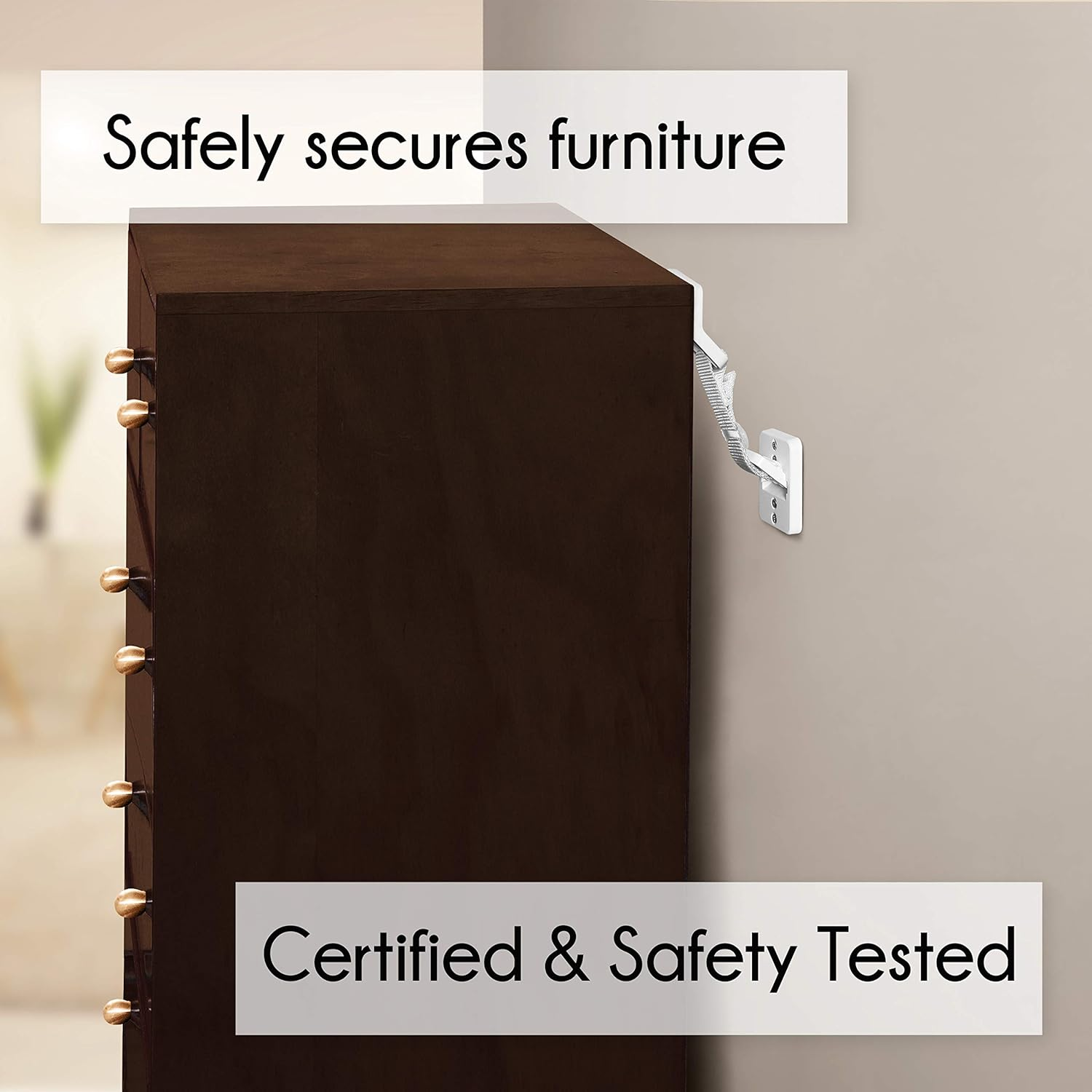 Little Chicks Anti-Tip Hinged Furniture Baby Safety Wall Anchors, Adjustable Strap & Maximum Strength Security - 2 Pack