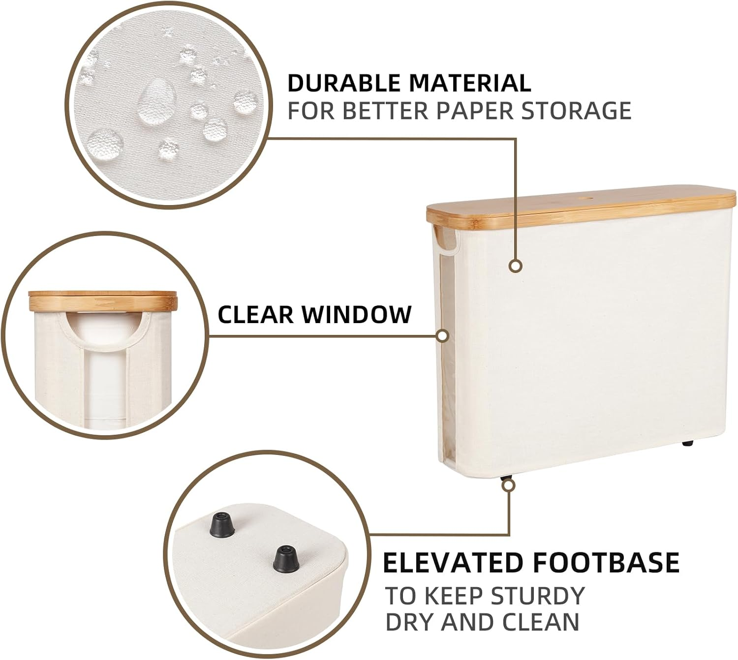 Storageworks Toilet Paper Storage Basket, Papers Container with Bamboo Lid, Medium Holder for up to 9 Mega Rolls, Organizer for Bathroom, Beige, 1 Pack - Grey image number 6