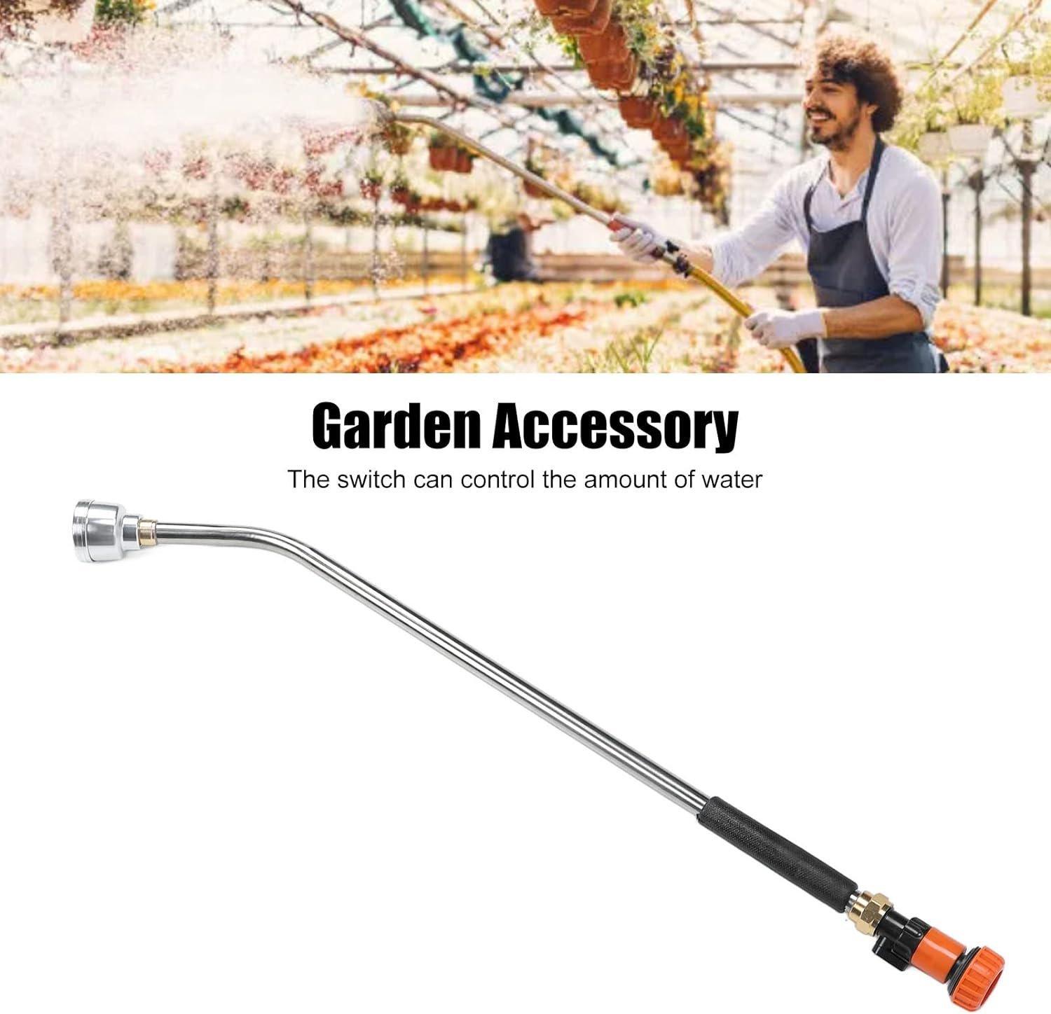 Watering Wand, Metal Sprayer Wand for Garden Hose - Adjustable Long Hose Nozzle for Lawn & Garden (90Cm) image number 4