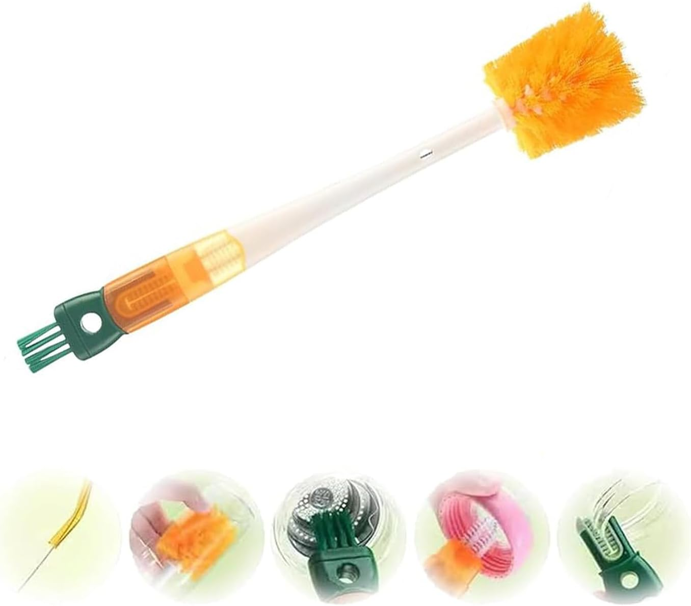 WEZCHUGHAOL 5-In-1 Water Bottle Cleaning Brush Set, Detachable Straw Cleaner, Cup Lid Gap Brush Kit (White-Orange)