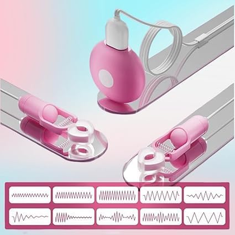 Vibrating Nipple Clamps Electric Shock Nipple Clamps Clip Adjustable Nipple Sex Toys Clitoris Clamp Nipple Vibrator with 10 Powerful Vibration Couples Clamps for Clitoris Nipple Stimulation Pink