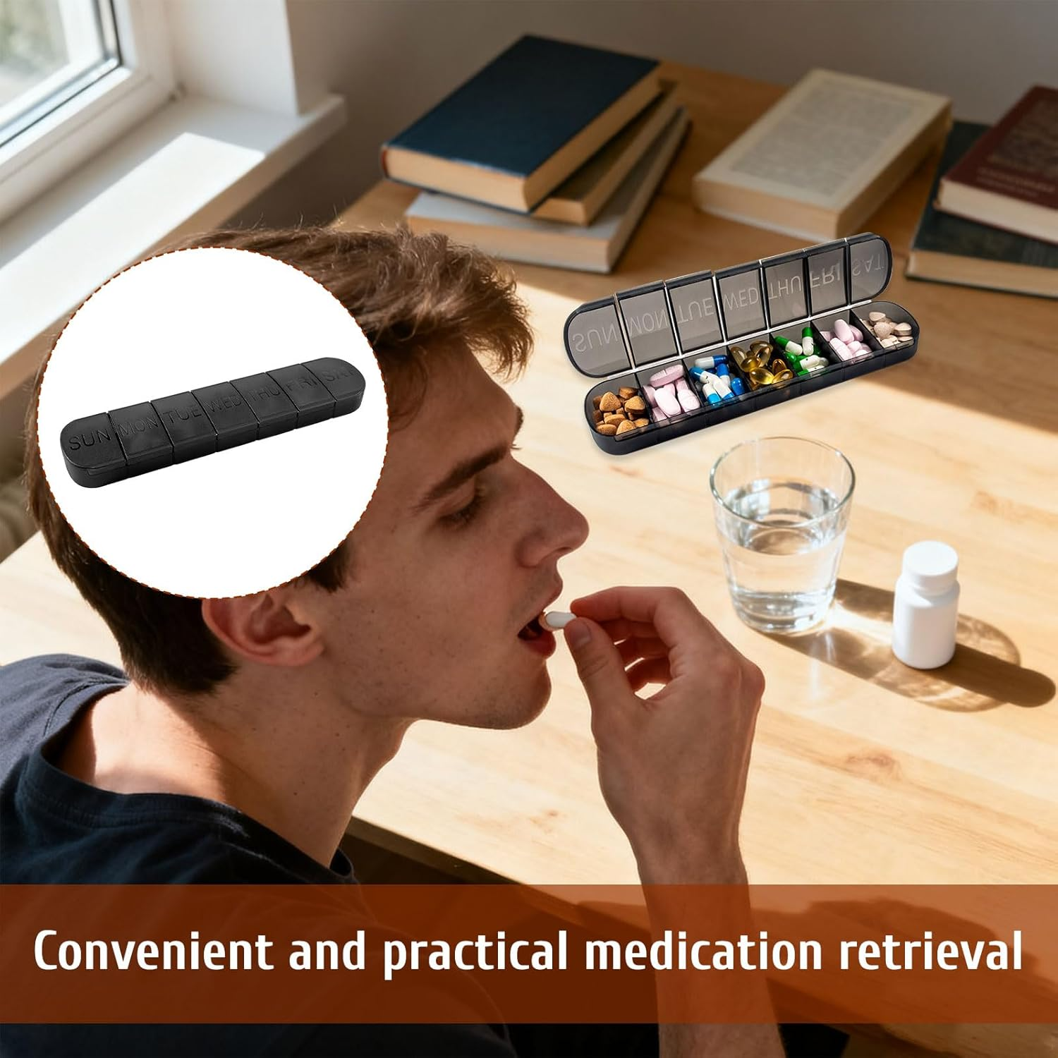 Pill Organiser 7 Day, 2Pcs Tablet Organiser, Medicine Organiser, Weekly Pill Organizer, Travel 7 Days Medicine Box, Plastic Storage Box, Small Pill Container, Vitamin Planner (Black/Transparent) image number 4