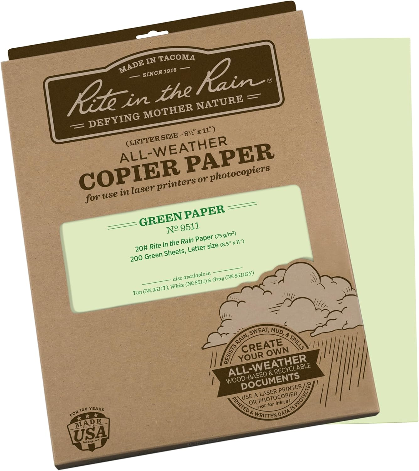 Rite in the Rain Weatherproof Copier Paper, 8.5" X 11", 20# Gray, 200 Sheet Pack (No. 8511GY)
