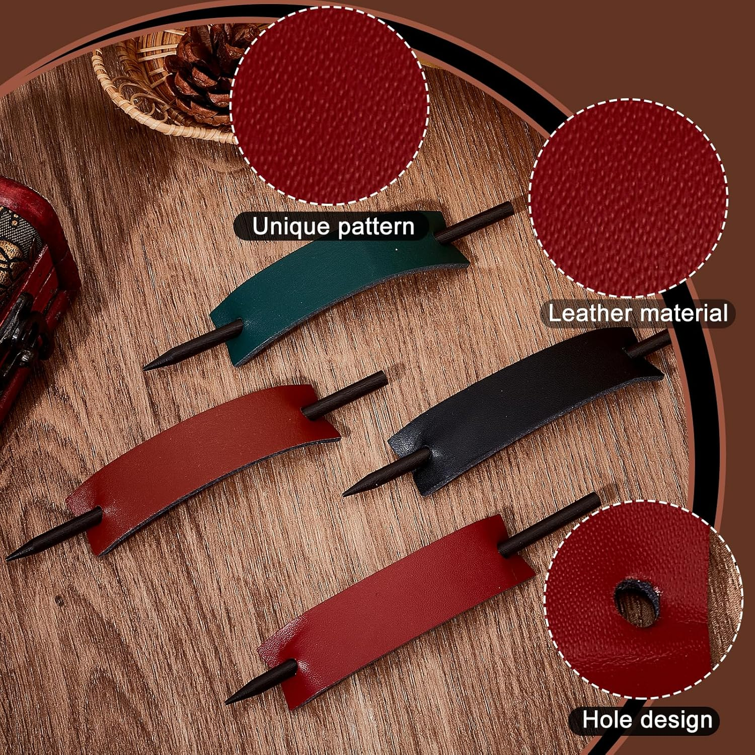 NICENEEDED 4 Pcs Leather Hair Barrette with Stick, Solid Color Hair Slider Pin, Ponytail Holders Hair Platters Ponytail Hairpin Accessories Stylish Bun Cages French Hair Clips Hair Sticks for Women image number 3