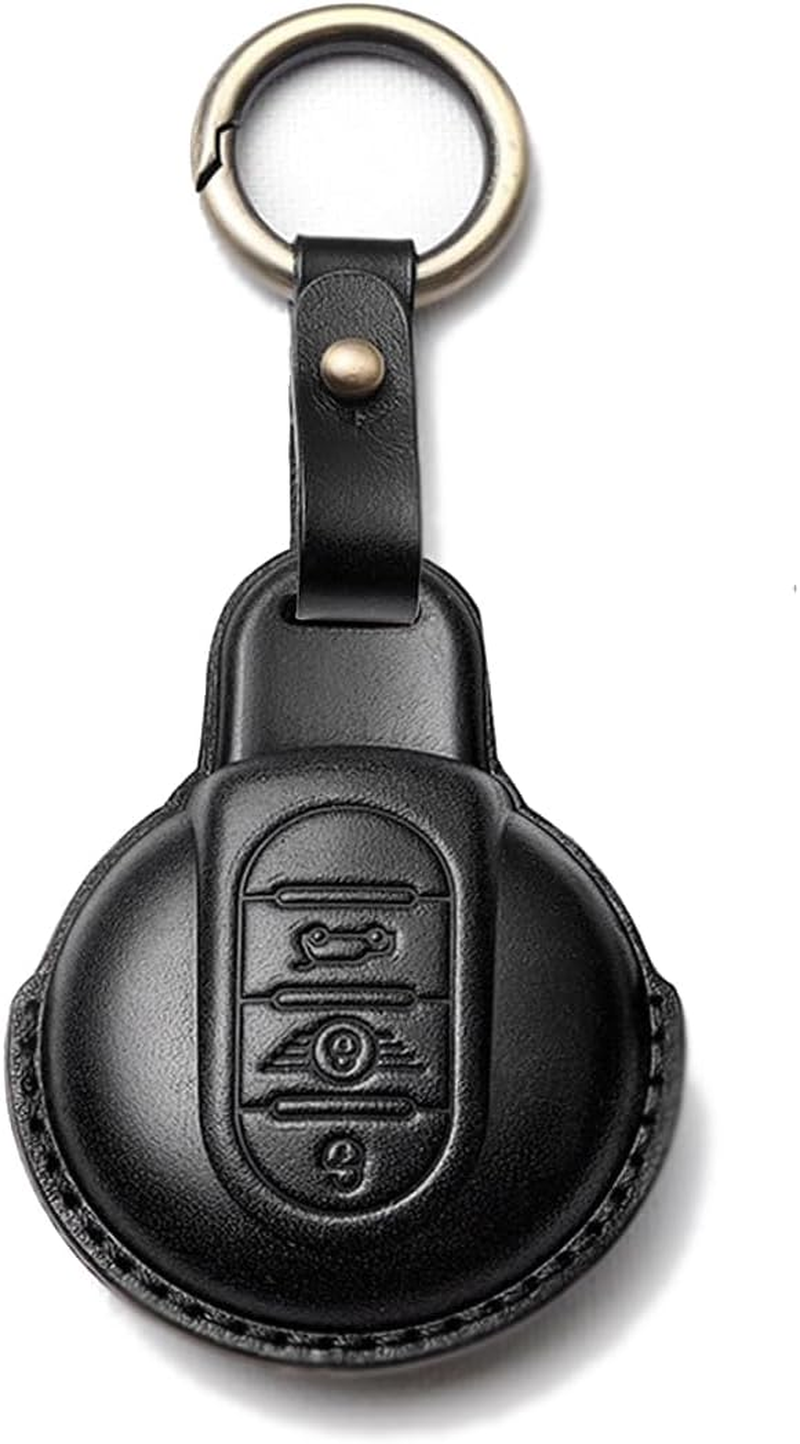 Ontto Key Fob Cover Fit for Mini Cooper F54 Clubman F55 F56 F57 F60 Countryman 3 Buttons Vegetable Tanned Leather Key Case Keychain Keyring Keyless Accessories Brown