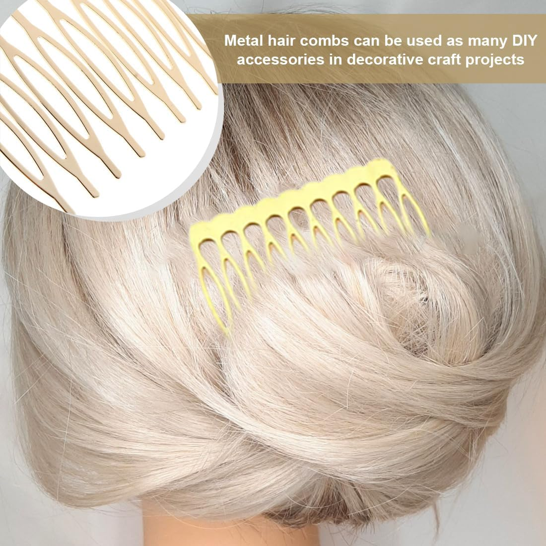 20 Metal Side Combs (10 & 8 Teeth) for Veil Combs French Hair Combs with Teeth for Women with Silver Gold Bun Clip image number 3