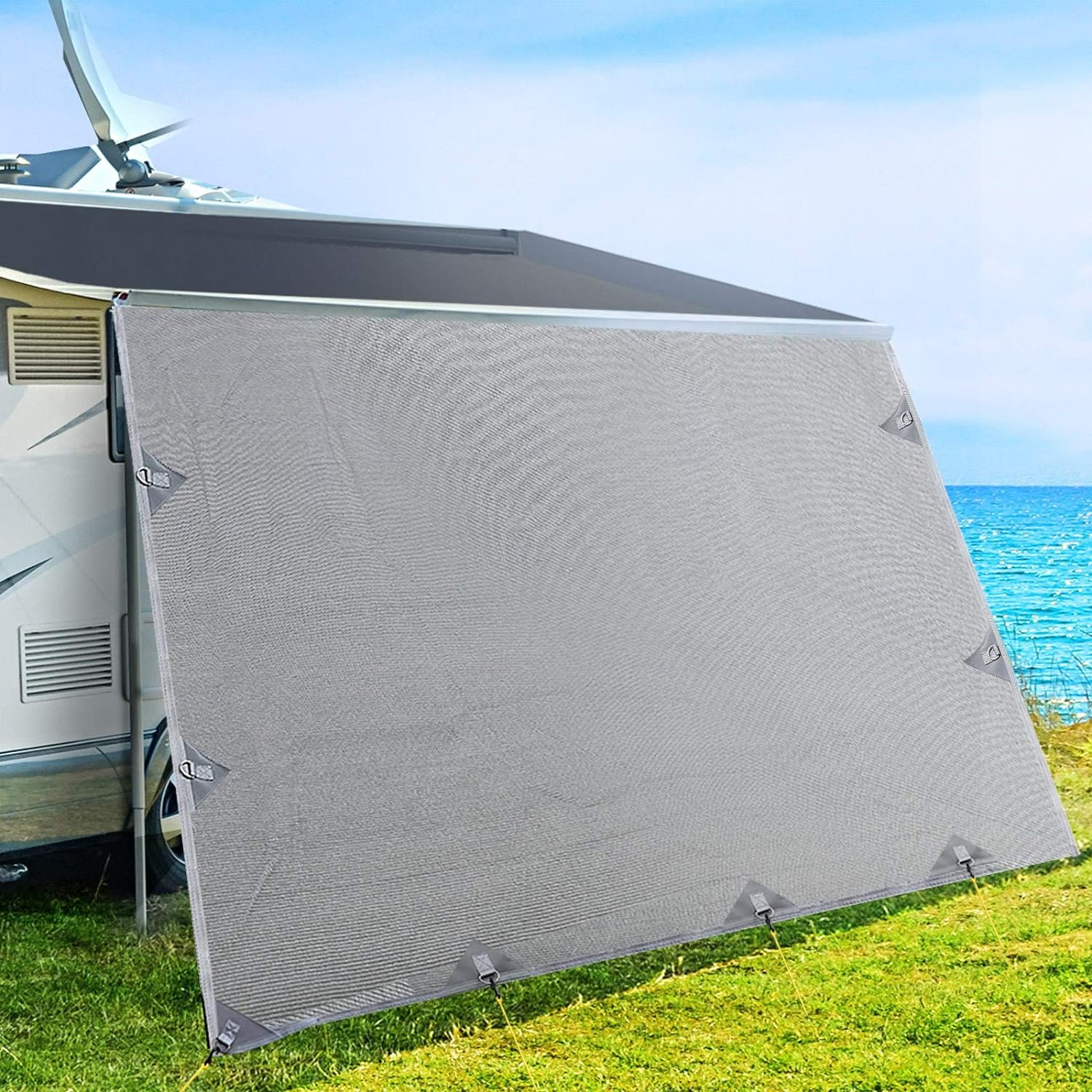 Weisshorn Caravan Awnings, 3.7 X 1.95M Roll Out Privacy Screens Sun Shade Car End Side Wall Awning Outdoor Travel Garden Balcony Accessories, with Carry Bag Ropes Ground Pegs Grey image number 3