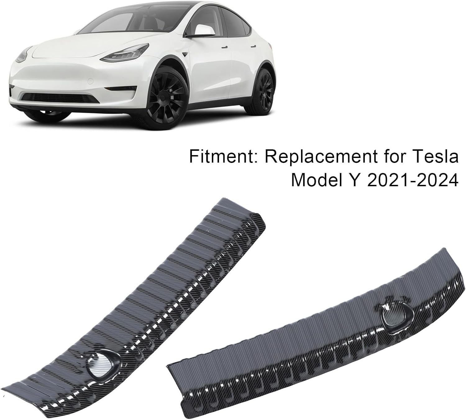 Rear Bumper Guard for Tesla Model Y 2021-2024, Carbon Fiber Style Stainless Steel Rear Trunk Bumper Protector Guard, Easy Installation image number 1