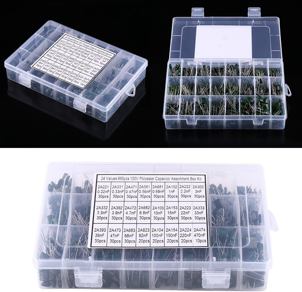 660Pcs 24Value Polyester Film Paper Capacitors Set, Great Assortment for Electronic Needs, Convenient Storage with Transparent Box, Easily Identify with Label image number 6