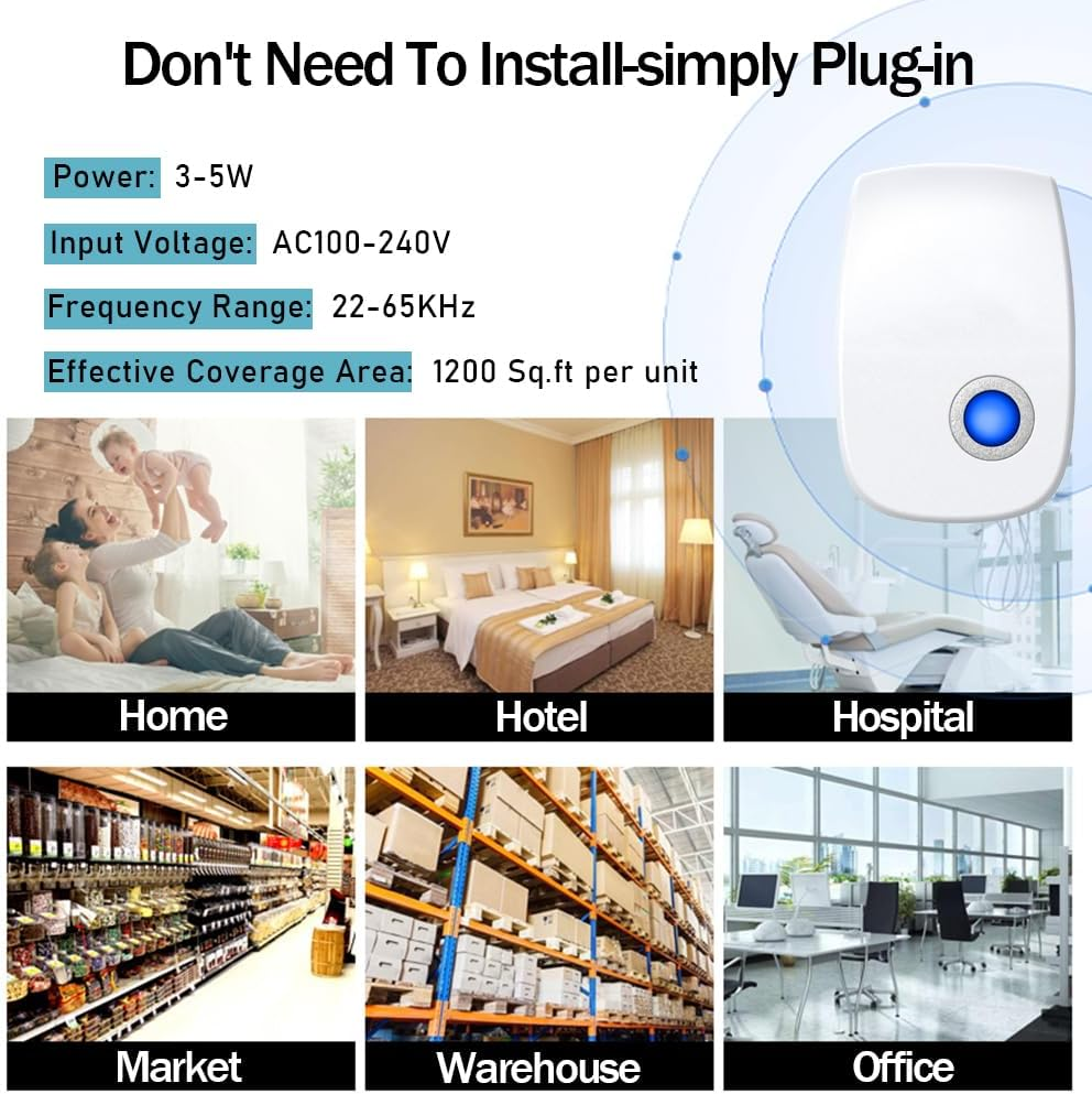 2024 Upgraded Ultrasonic Pest Control Repeller 6 Packs Electronic Pest Repellent Plug in Indoor Sonic Repellent Plug Pest Control for Rodents Cockroach Bug Roach Insects Mice Spiders Mosquitoes image number 5