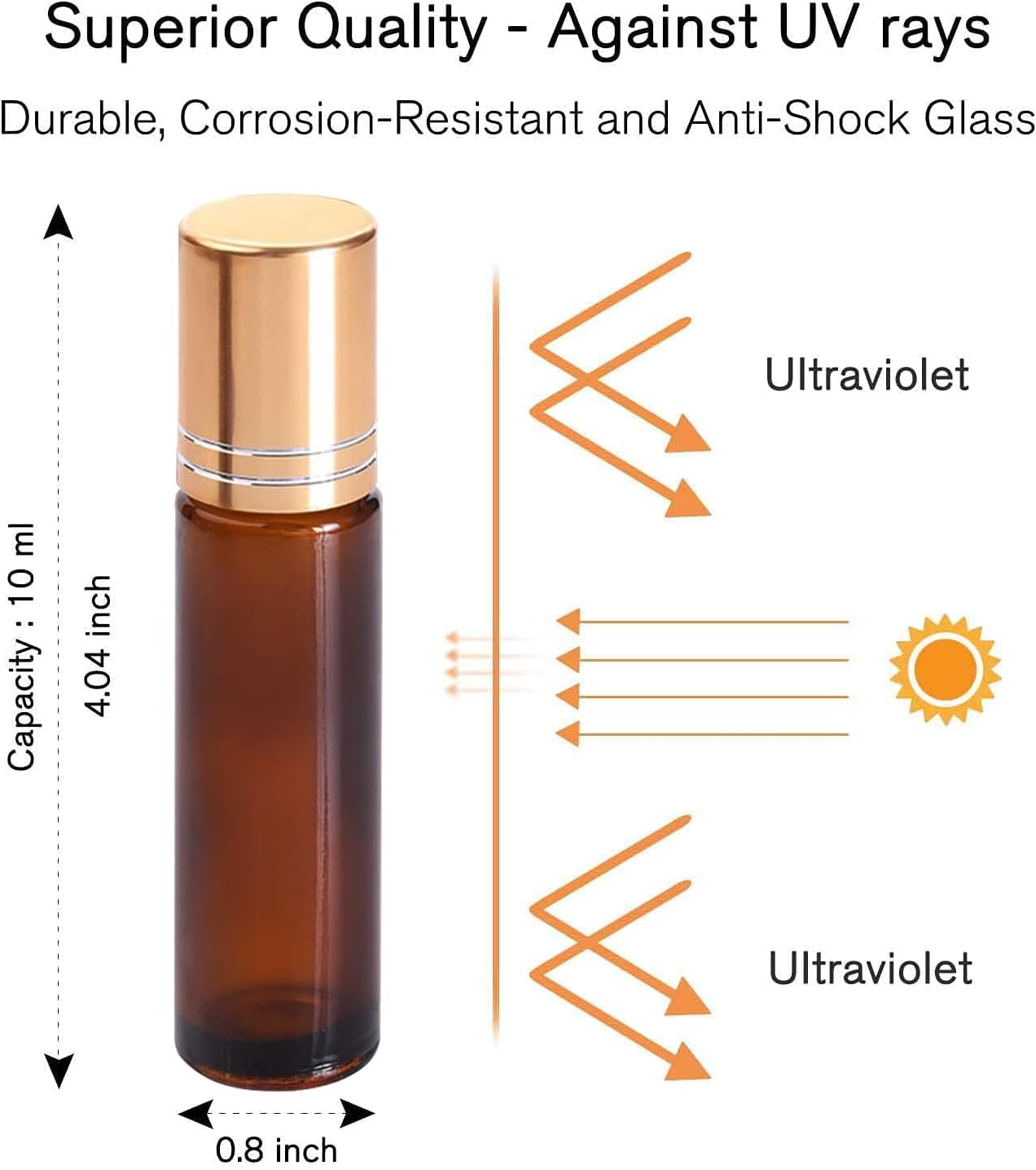 JOWILIN Essential Oil Roller Bottles, 4 Pcs 10Ml Glass Perfume Bottles with Opener, Pipette, Funnel, Labels, Travel Refillable Roll on Empty Bottles Set, Reusable Bottle with Gold Cap (Amber) - Amber image number 5