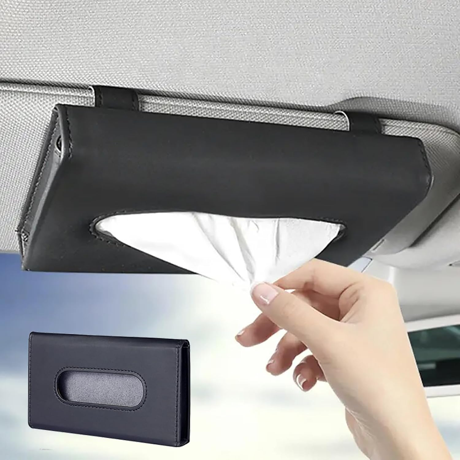 2-Pack Leather Car Tissue Holder, Sun Visor Kleenex Holder Lotion Facial Tissues, Car Napkin Holder for Automotive, SUV, Truck image number 4