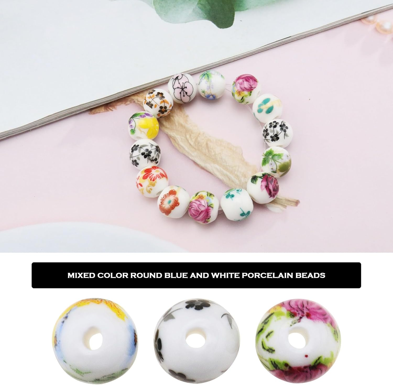 100Pcs round Ceramic Beads 10MM Colourful Flower Porcelain Beads 3MM Hole for DIY Earring Bracelet Necklace Jewelry Making image number 6