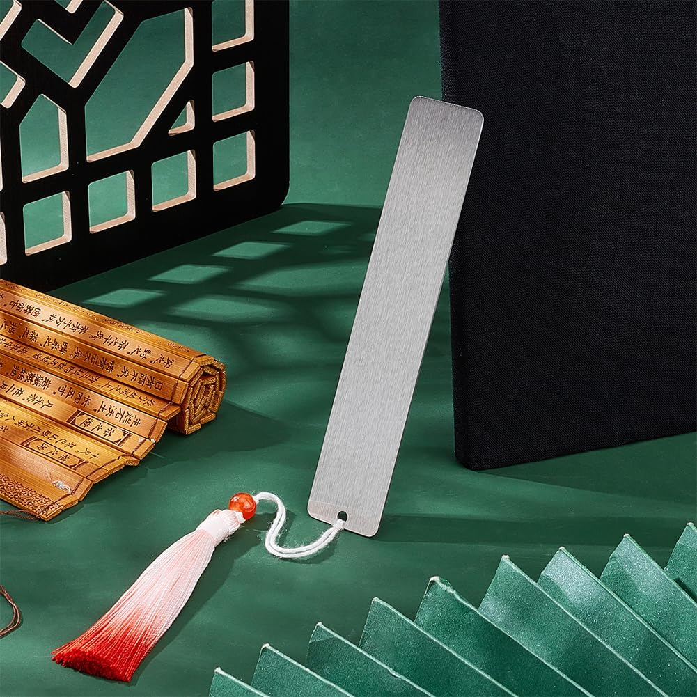 UNICRAFTALE 6Pcs 5.11" Metal Blank Bookmark Craft Tag Stainless Steel Rectangle Engraving Stamping Tags Pendant Decoration for Reading Office Supplies image number 4