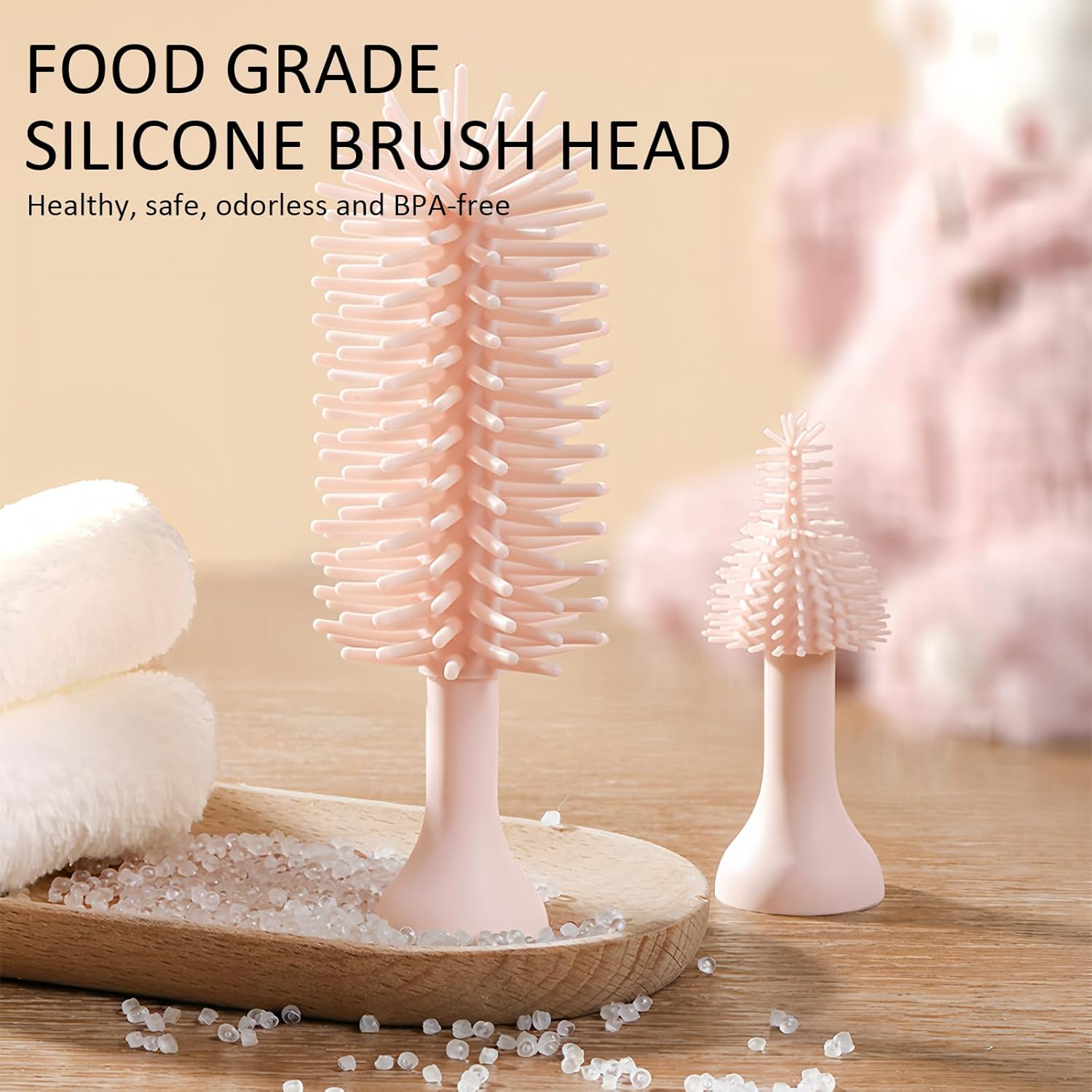 Baby Bottle Brush Set Electric Bottle Brush with Silicone Nipple Brushes Straw Cleaner Rechargeable Water Bottle Cleaner for Pregnancy New Mommy and Daddy (Pink) image number 3