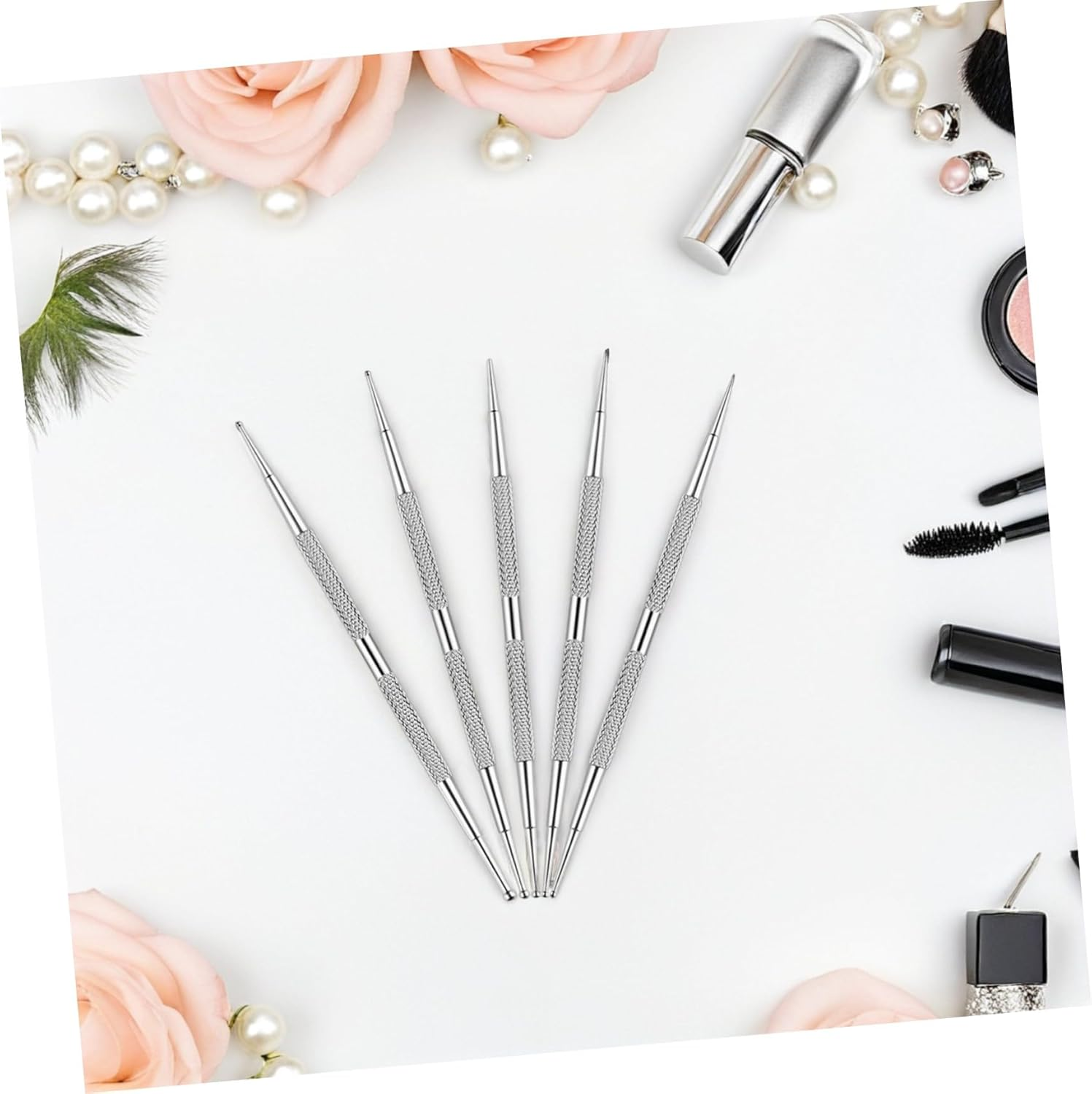 Garneck 5PCS Dual Ended Nail Dotting Pen Set Stainless Nail Design Dot Tool for Rhinestones Picker Manicure Art Painting DIY Salon Use