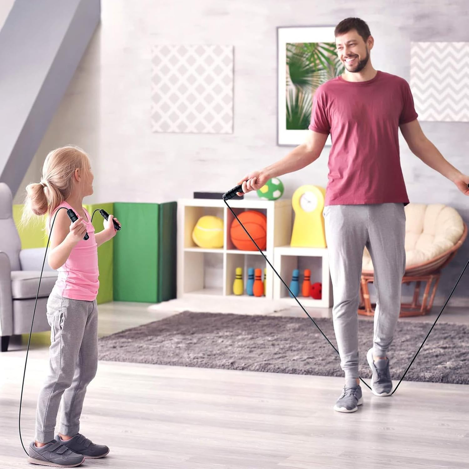 2Pcs Tangle-Free Speed Jumping Rope with Adjustable Foam Handles for Fitness, Steel Jump Ropes for Women, Men, and Kids, Black, Load Skipping Rope, Exercise to Lose Weight image number 3