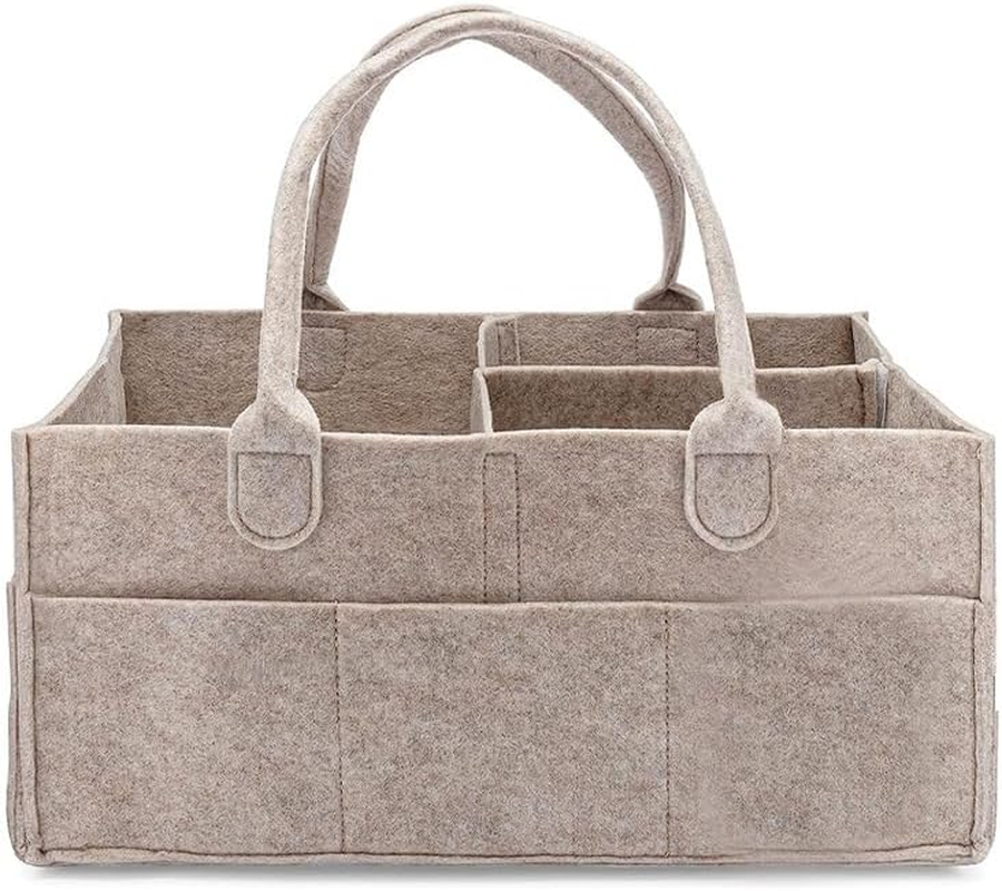 Baby Diaper Caddy Organizer, Nappy Caddy Organiser, Felt Cloth Multi Pocket Storage Bin Basket with Handle for Indoor Outdoor (Grey)