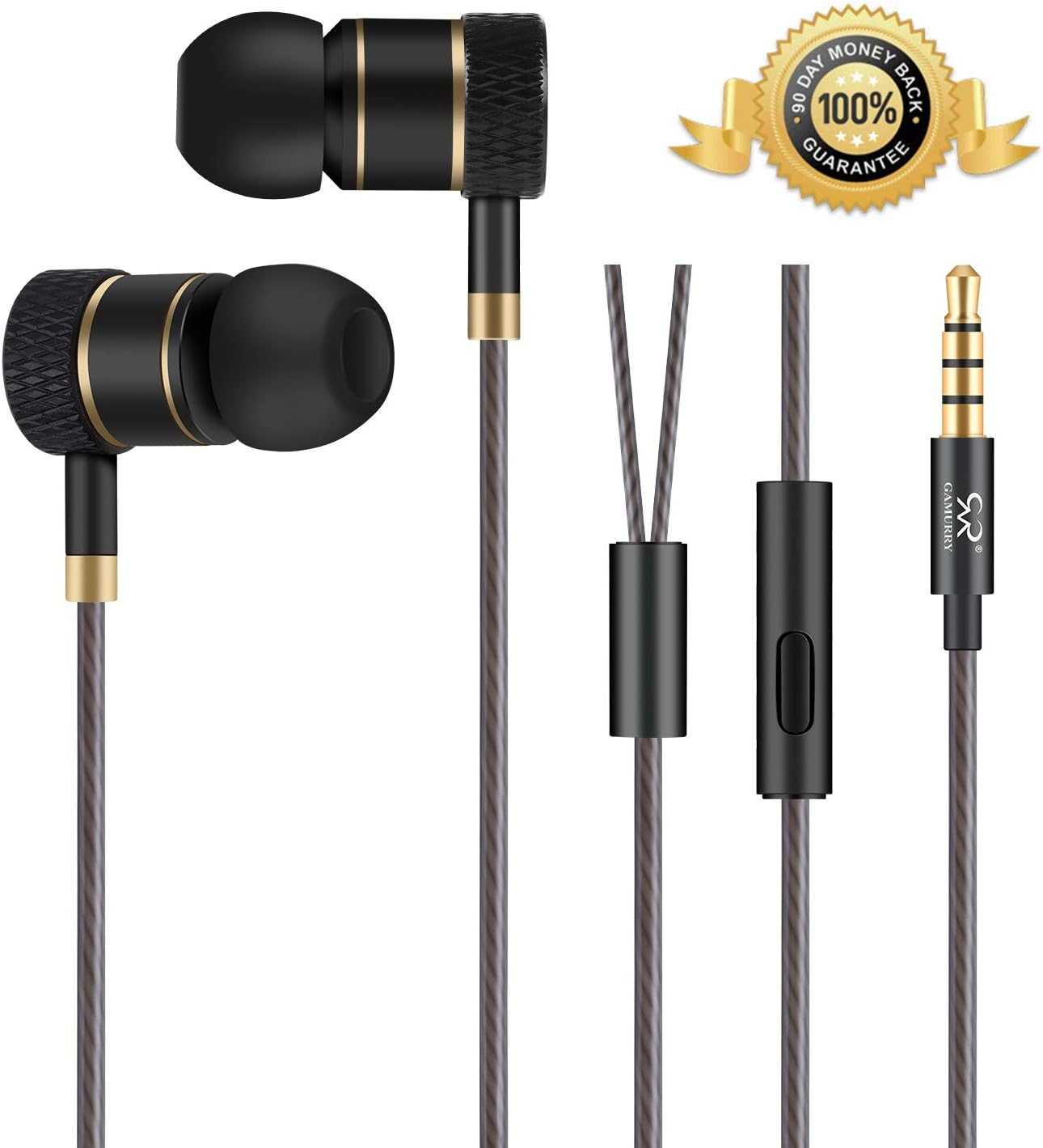 Headphones High Definition In-Ear Headphones with Noise Isolation Ideal for Iphone, Ipod, Ipad, MP3 Player, Samsung Galaxy, Nokia, HTC, Exc. 120 X 1 X 1 Cm Nero E Oro image number 2