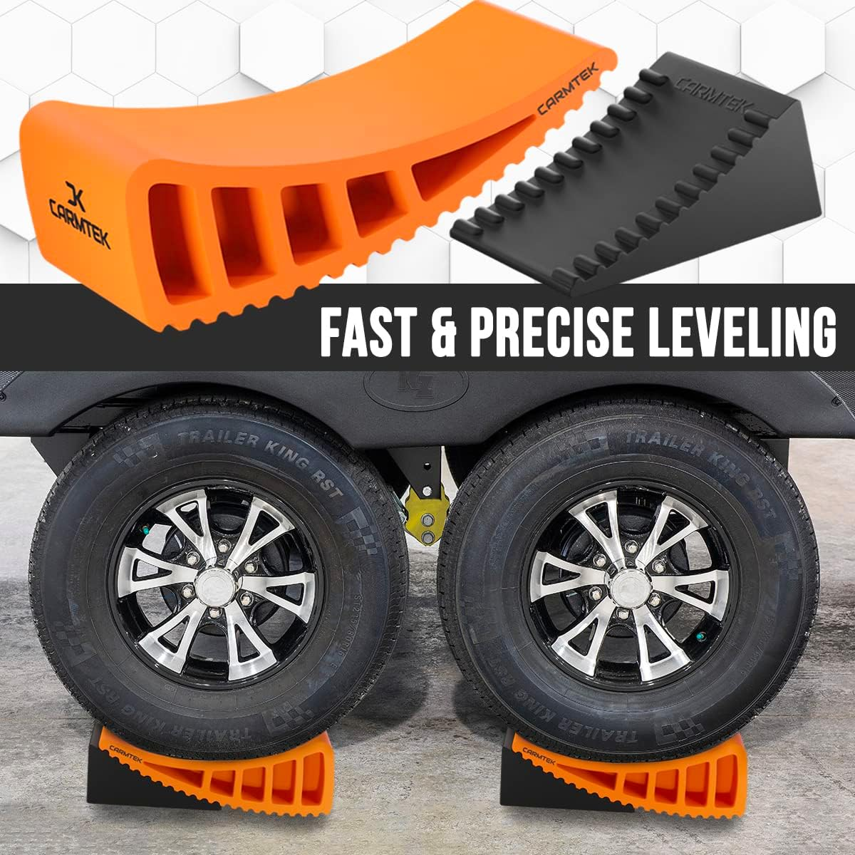 CARMTEK Camper Leveler Premium Kit | Fit Curved RV Levelers with Wheel Chocks, Rubber Mats & Carry Bag for Tight Dual Axle Trailers Faster Leveling System than Blocks Accessories image number 4