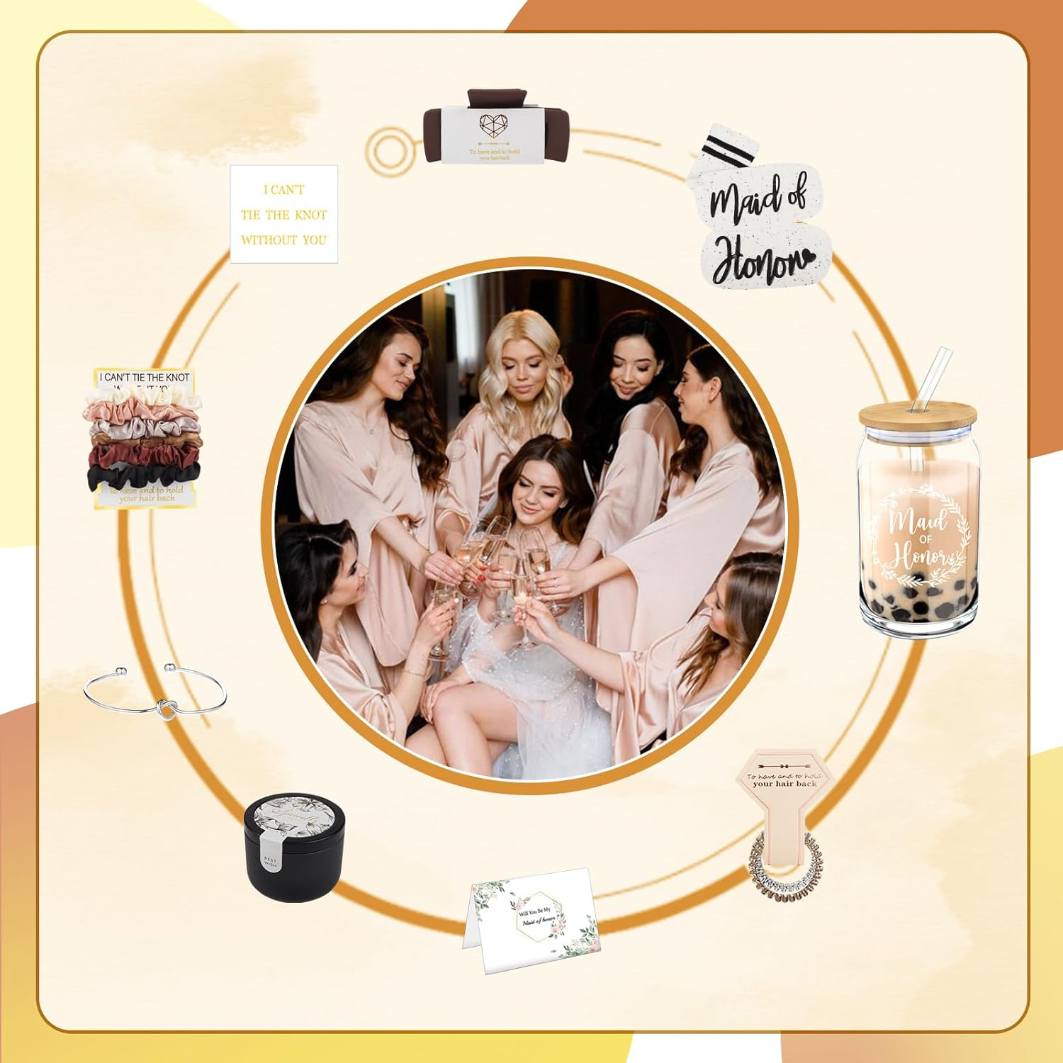 Mhoel 40Pcs Bridesmaid Proposal Box Gifts Set of 4 Will You Be My Maid of Honor Proposal Gifts Set Rectangular Hair Clips Soft Socks Scented Candle Bridesmaid Scrunchies Spiral Hair Ties Bridal Shower image number 2