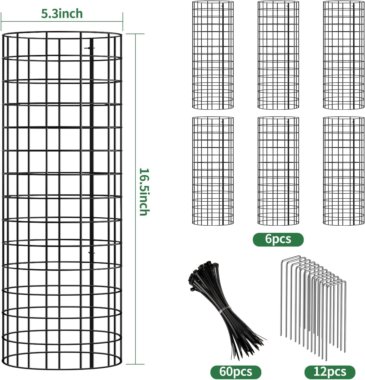 6 Pcs Plant Protectors from Animals, Tree Protector Kit with 12 Ground Nails and 60 Zip Ties, Plant Cages for Outdoor Plants, Protection Tree Wrap Cage for Garden to Protect Bark, Black image number 5