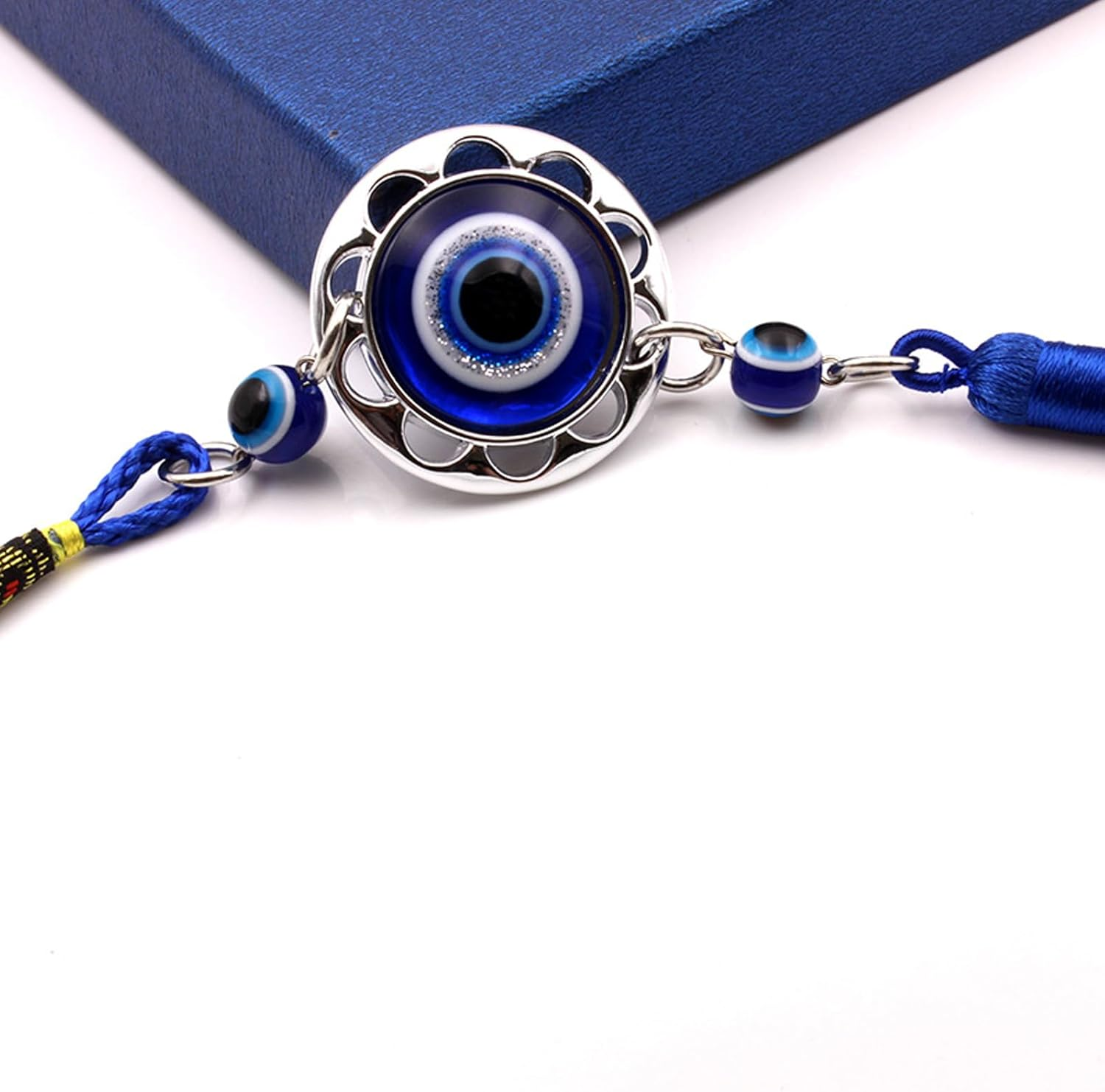 Lucky Evil Eye Car Hanging Ornament,Car Rear View Mirror Hanging Accessories,Evil Eye Car Interior Accessories,Car Decorations,Evil Blue Eye Charms Pendant for Car,Gifts for Women Men (A-Round)