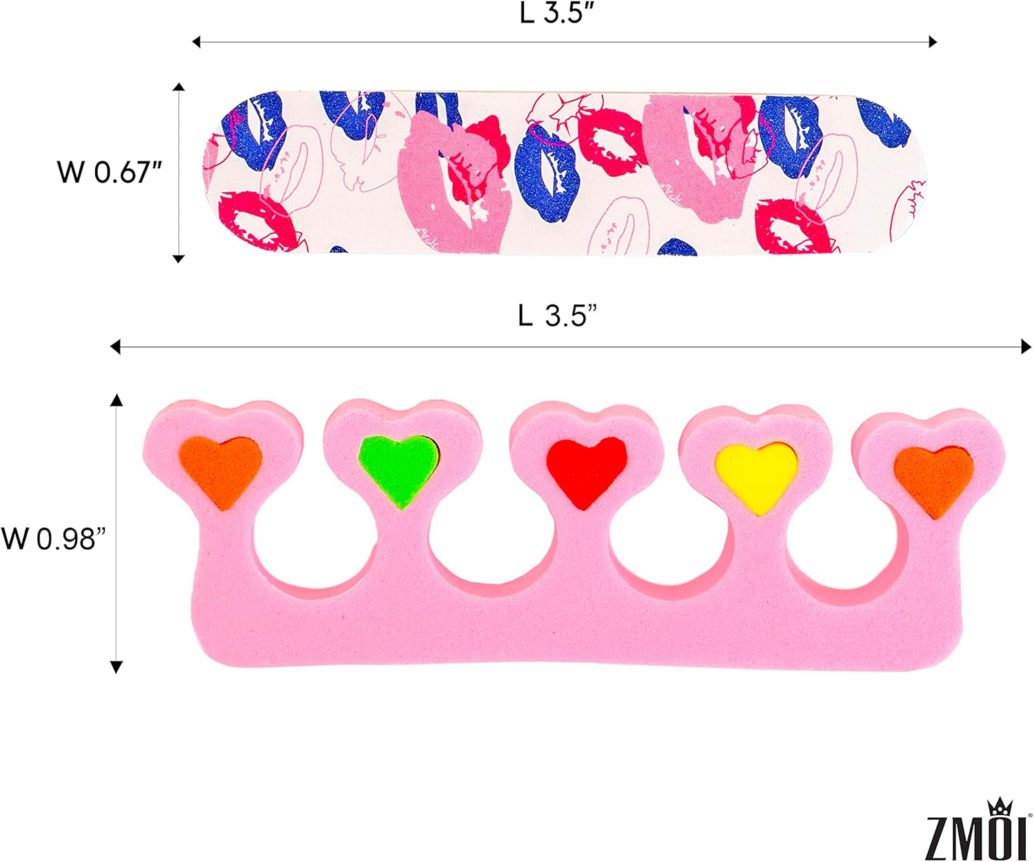 ZMOI 6 Pieces Colorful Girly Mini Emery Nail Files + 6 Pairs Heart Design Toe Separators Manicure/Pedicure Kit Kid Spa Party (Pack of 1) image number 4