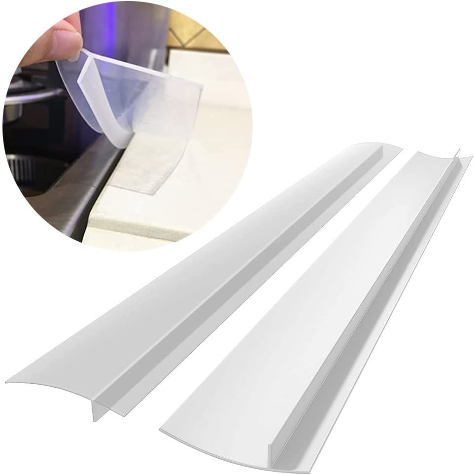 2PC Set Silicone Stove Gap Cover Guard Spill Seal Slit Home Garden Kitchen Accessories Kitchen Cooktop Counter Strip 21Inch (21 Inch, White)