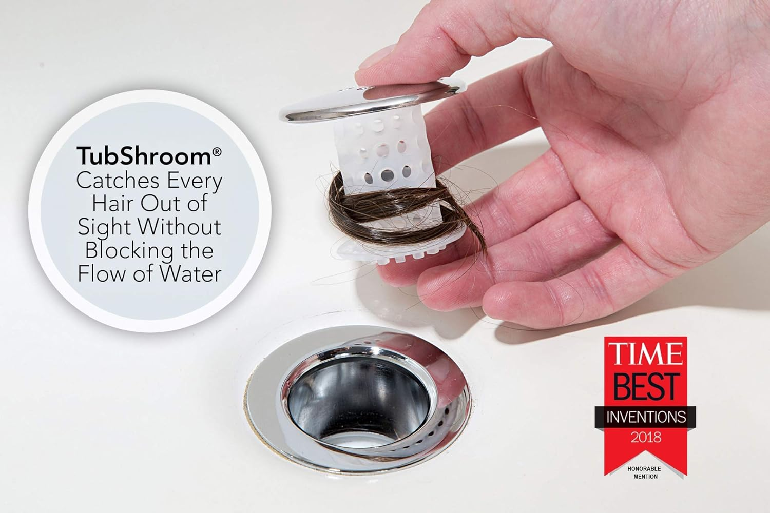 Tubshroom and Sinkshroom Drain Protectors Hair Catchers for Bathtubs and Sinks, Chrome - Chrome image number 2