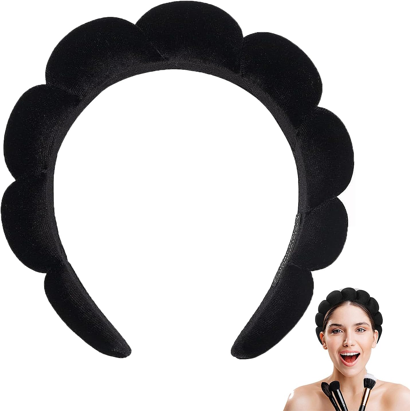 Bubble Headband, Make-Up Headband for Washing the Face, Make up Remover, Shower, Skin Care (Black) image number 5