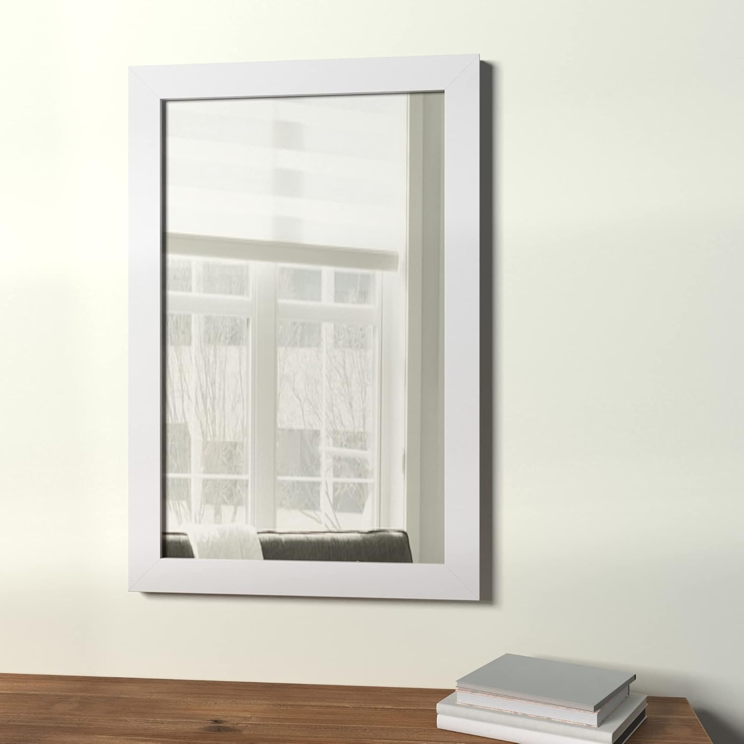 Amazon Basics Rectangular Wall Mirror 61 X 91 Cm - Wide Trim, White image number 1