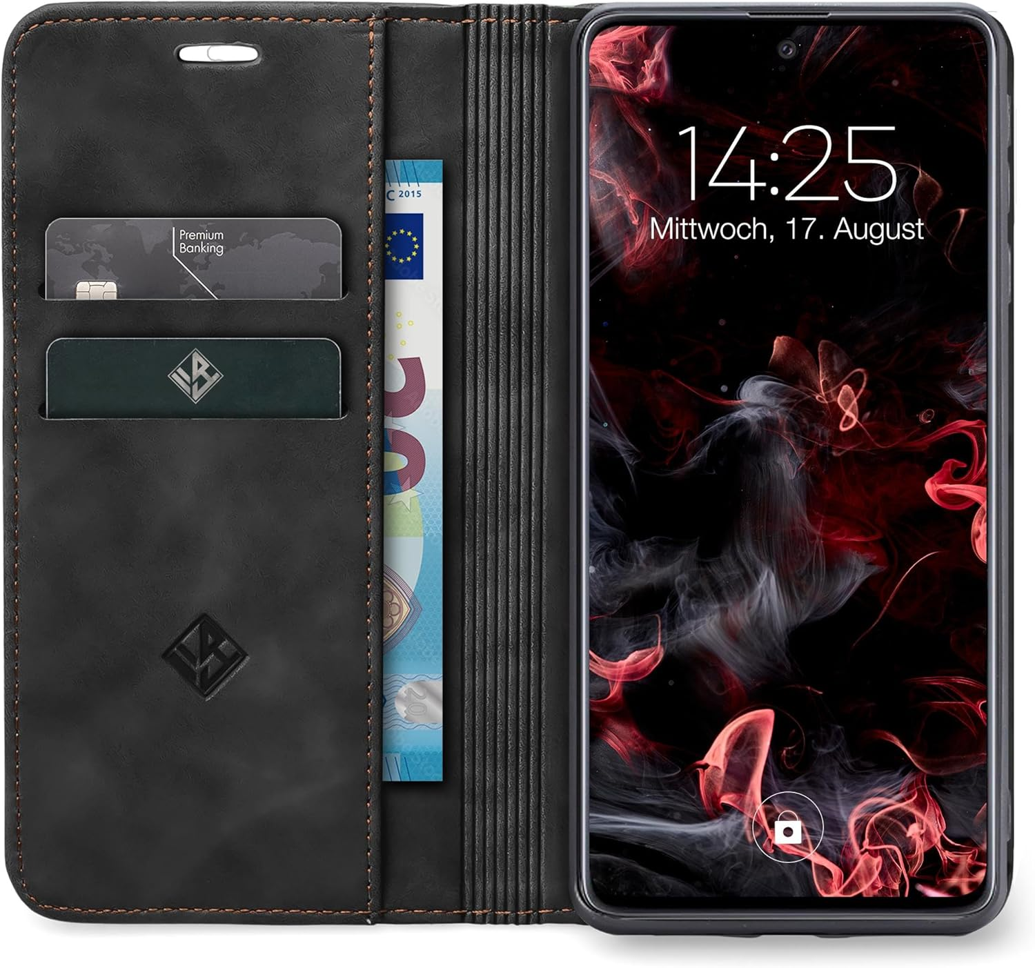 LBH Mobile Phone Case for Samsung Galaxy S25 FE in Black with Card and Money Compartment Smartphone Case with Stand Function Flip Case Protective Cover Magnetic Closure Vintage image number 5