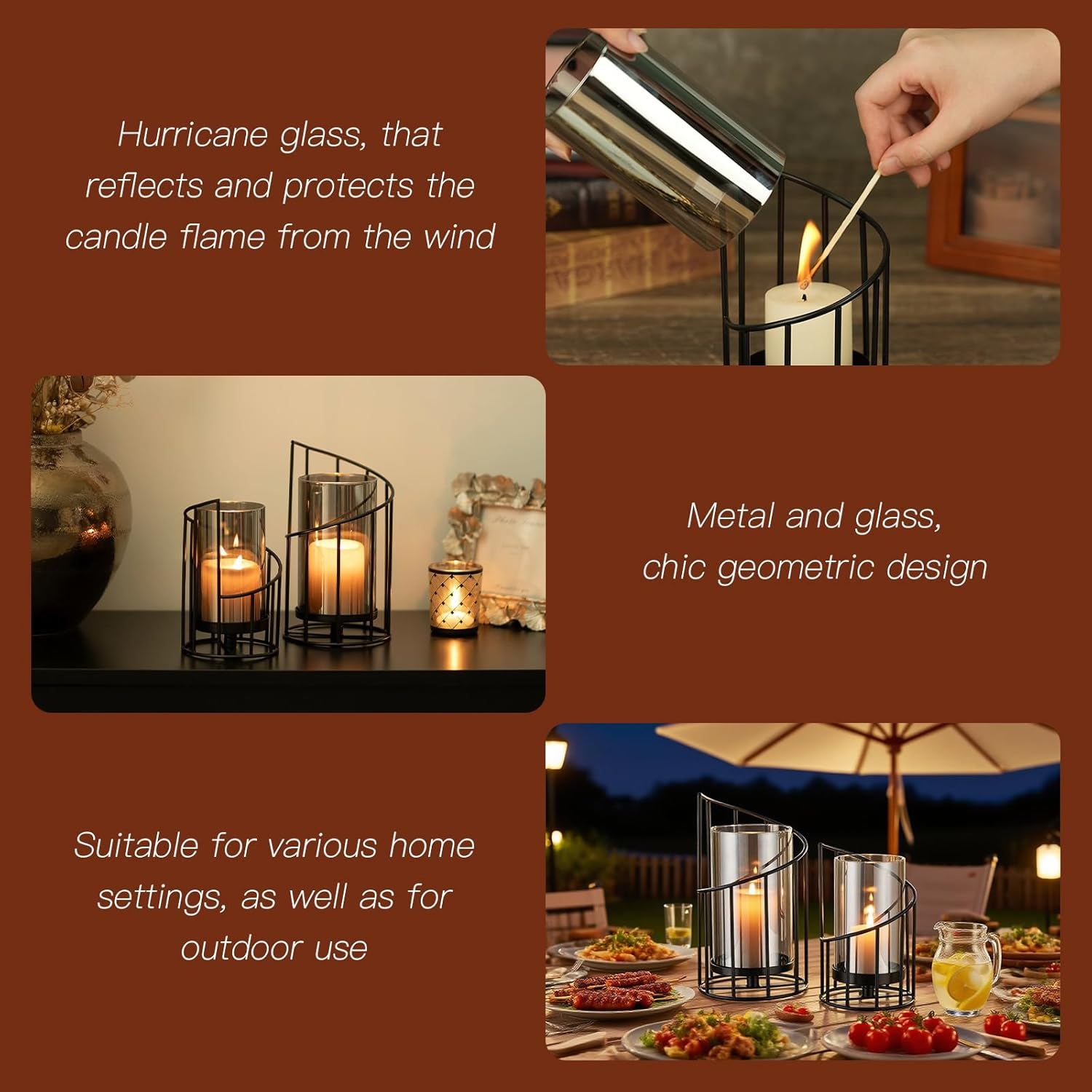Staymoment Lantern Black Decorative Modern: Set of 2 Candle Holders Metal Lantern Outdoor Candle Holder Table Decoration Living Room Bathroom Garden Lanterns Outdoor and Indoor for Pillar Candle - Black image number 4