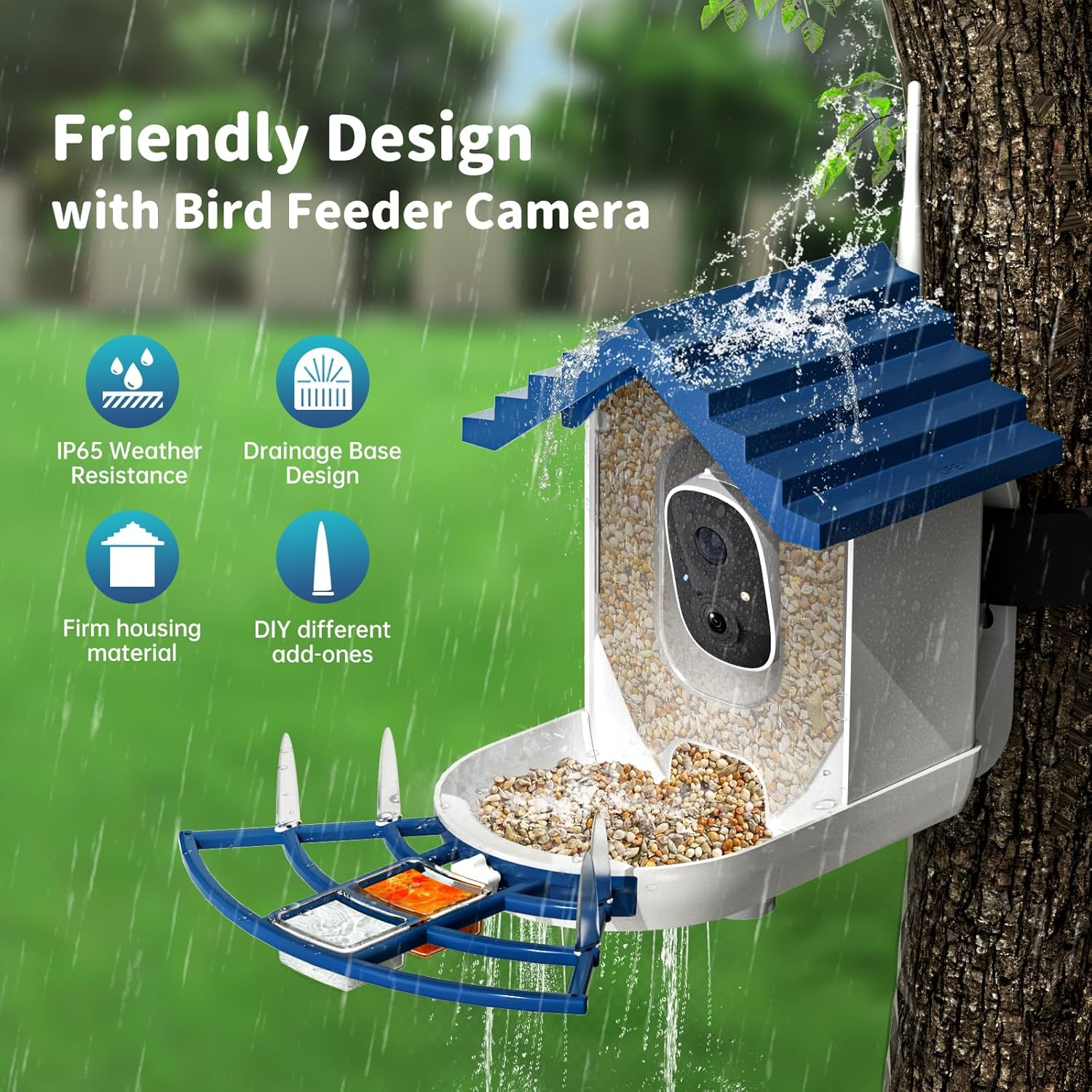 Smart Bird Feeder with Camera Solar Powered & AI Bi Rd Identification, 2.4Ghz Wifi Bird Feeders for Outdoors, 2K Live Video, Nstant Arrival Alerts - Best Gifts for Bi Rd Lovers（Indigo Blue） image number 6