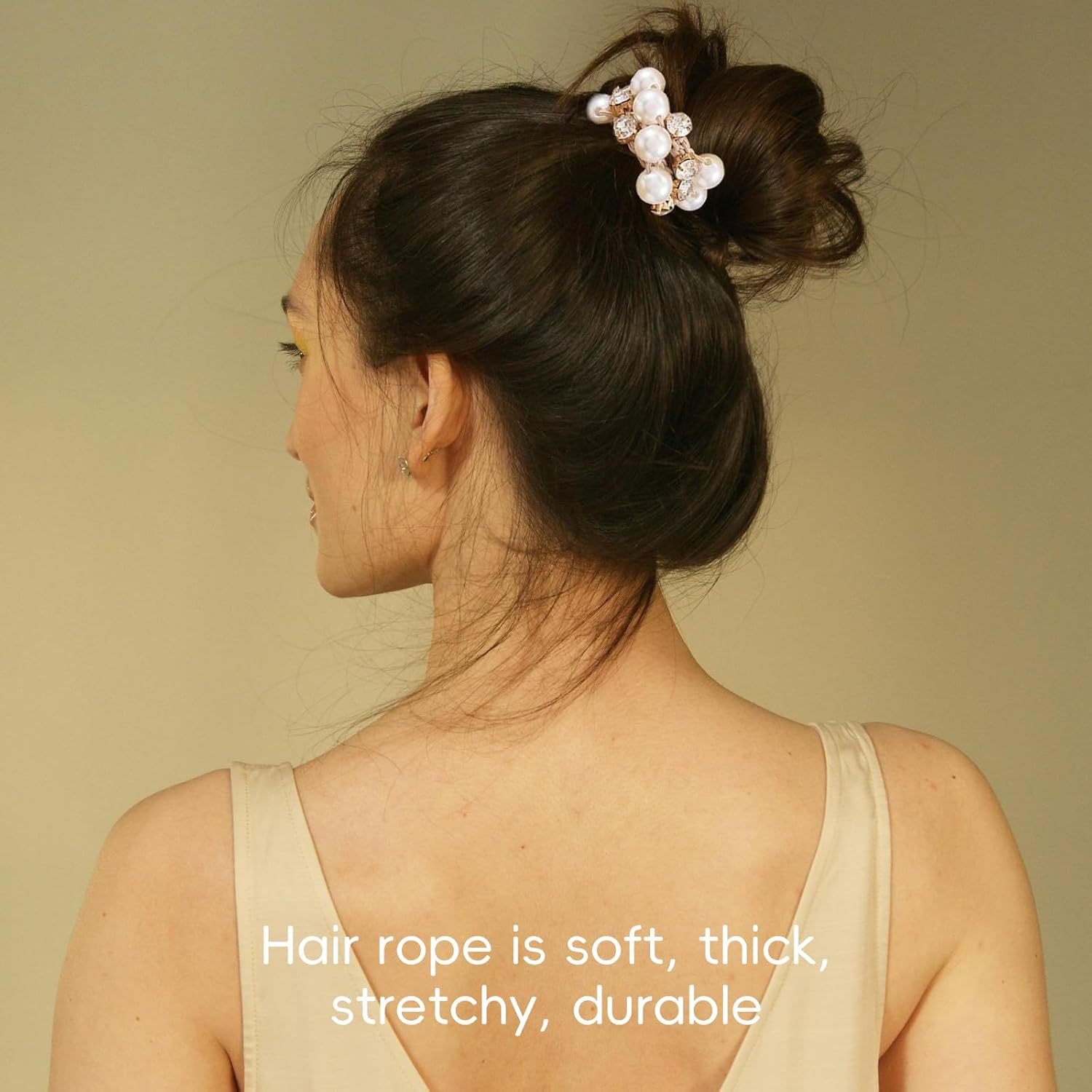 Hzqzaoan Pearl Hair Ties Black Ponytail Holders Elastic Crystal - Hair Tie Hair Accessories for Women, Black Ponytail Scrunchies Holders for Girls Pearl Accessories (Pack of 3)