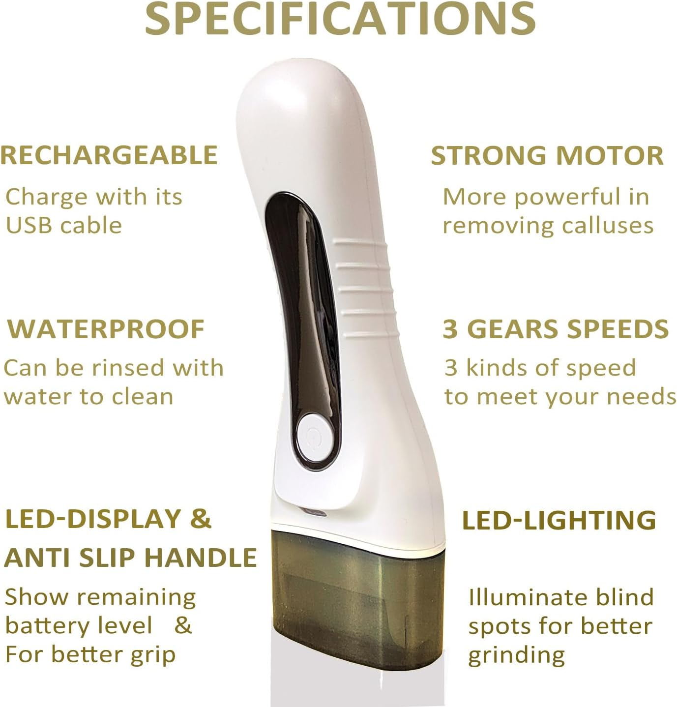 Electric Callus Remover Foot Care Device Pedicure Set Electronic Foot Care Callus File, USB Rechargeable, with 3 Replacement Rollers, Cleaning Brush and Collection Container, White image number 3