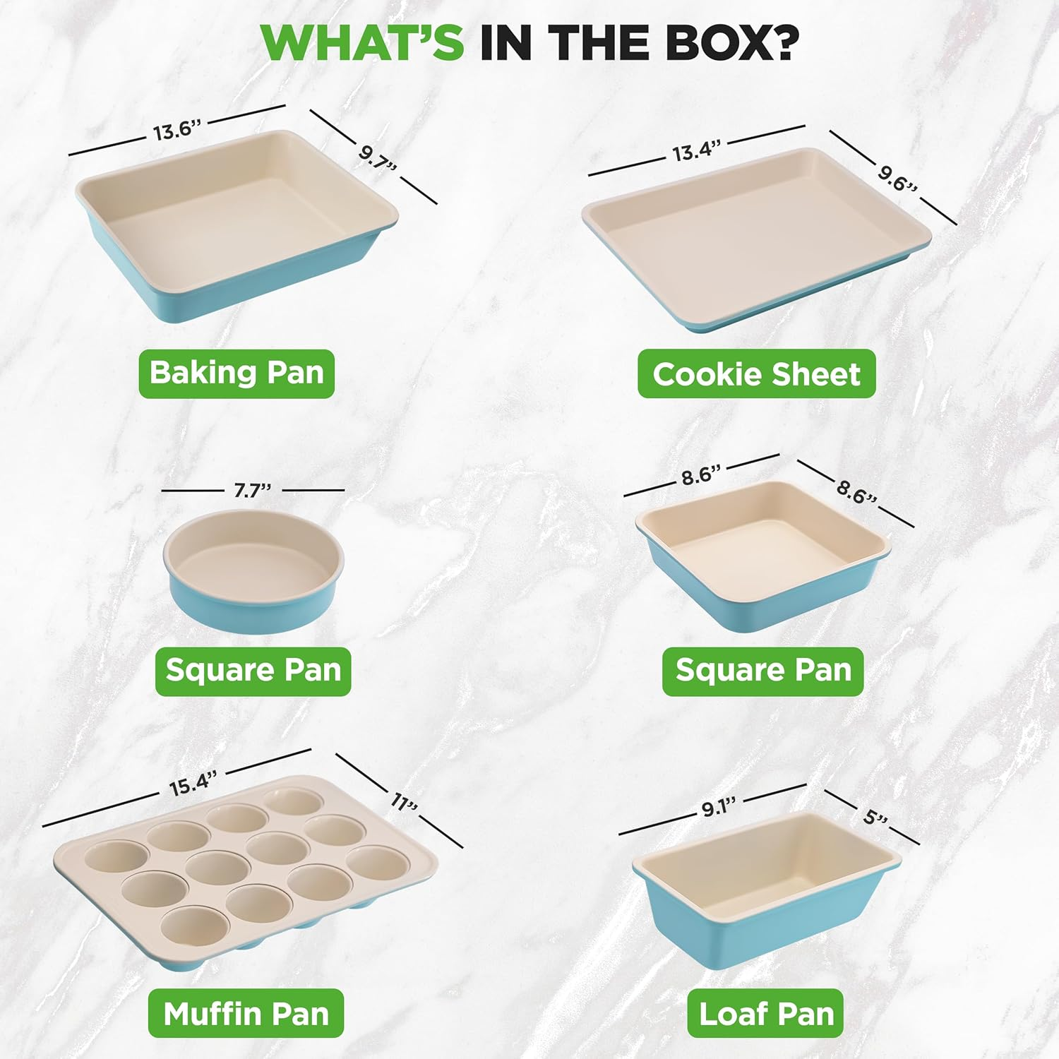 Nutrichef 6-Pcs Kitchen Oven Baking Pans - Non-Stick Baking Sheets Set, Attractive Green Pans & White inside Pan, Quality Kitchenware for Cooking & Baking Cake Loaf, Muffins & More image number 2