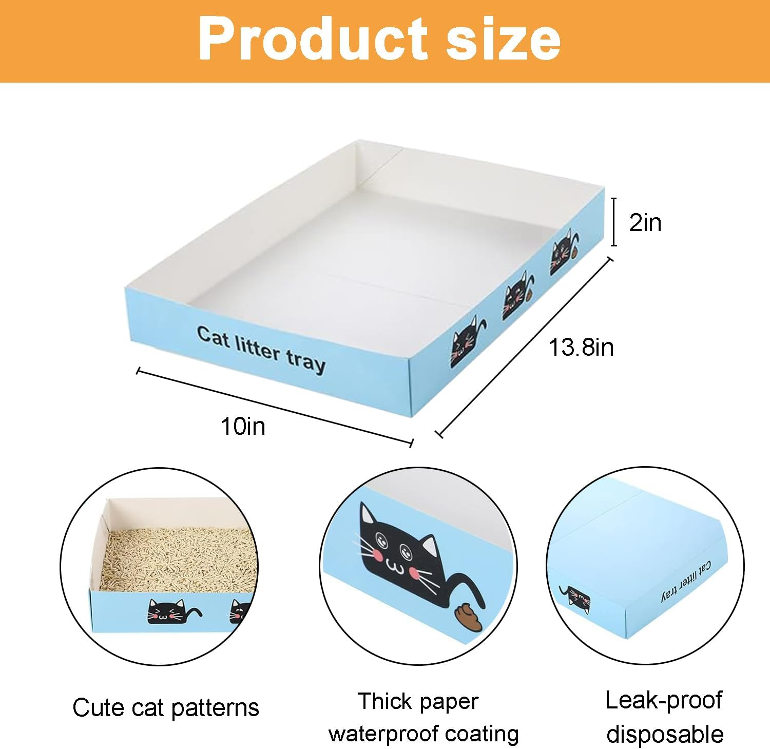 30 Pack Cat Litter Boxes,Foldable Travel Paper Trays 13.8X10X2 Inch Low-Entry Cardboard Box for Travel Indoor Kittens & Portabl（Blue） image number 3