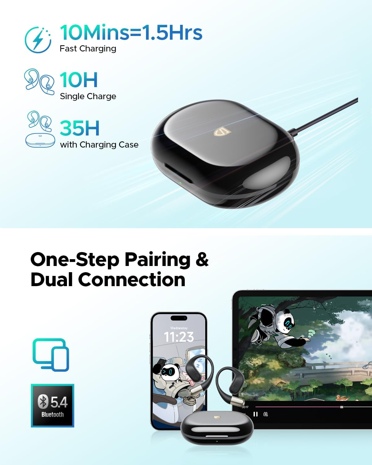 SOUNDPEATS Chasers Open Ear Headphones, Bluetooth 5.4 Wireless Earphones with LDAC, Earbuds with Earhooks, Dual-Mic Noise Cancellation for Clear Call (Black)