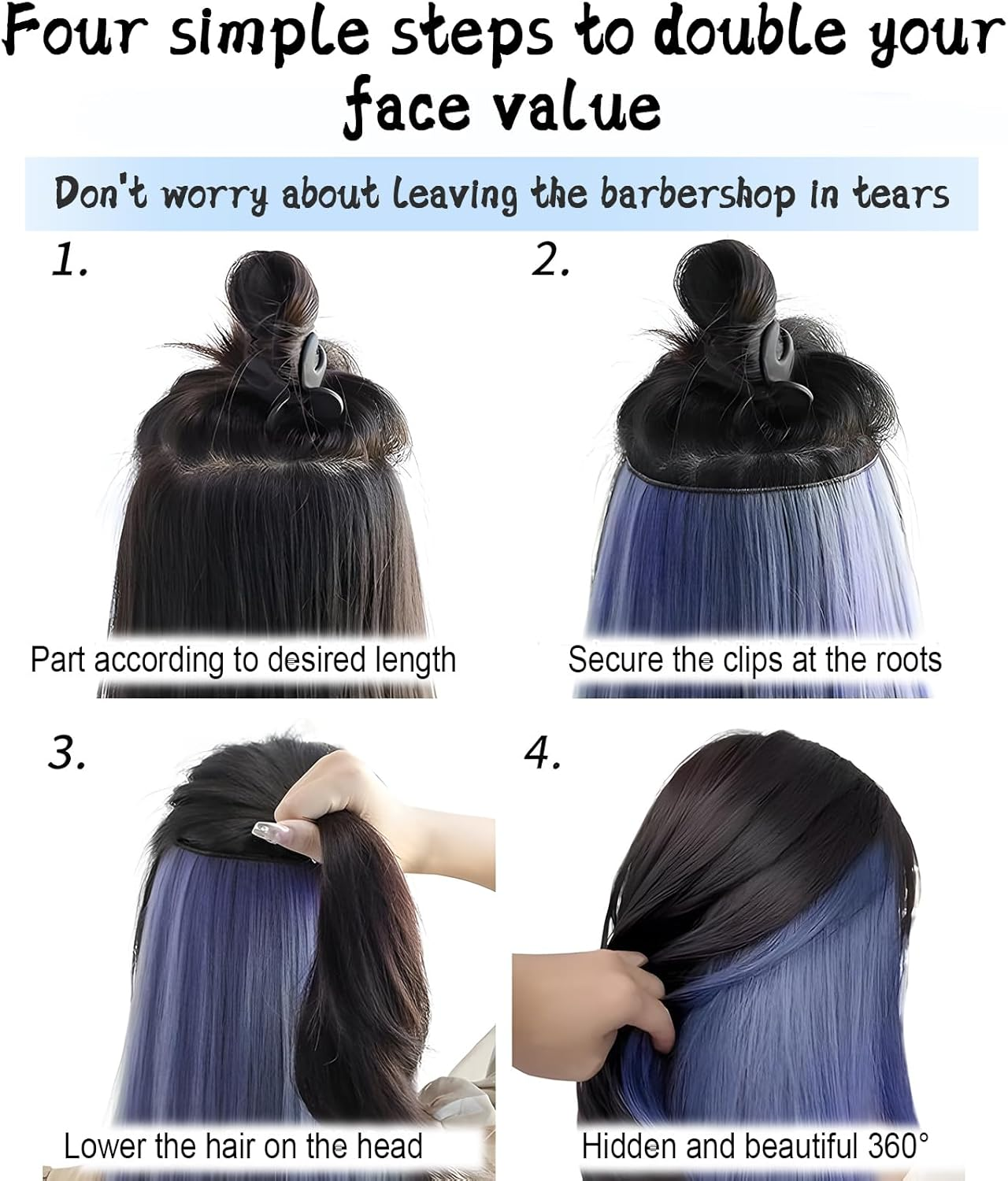 DBAILY Clip in Hair Strands, Clip-In Extensions, Hair Accessories Women, Wig Blue, Hair Strands for 50 Cm, 60 G, Grey Blue image number 2