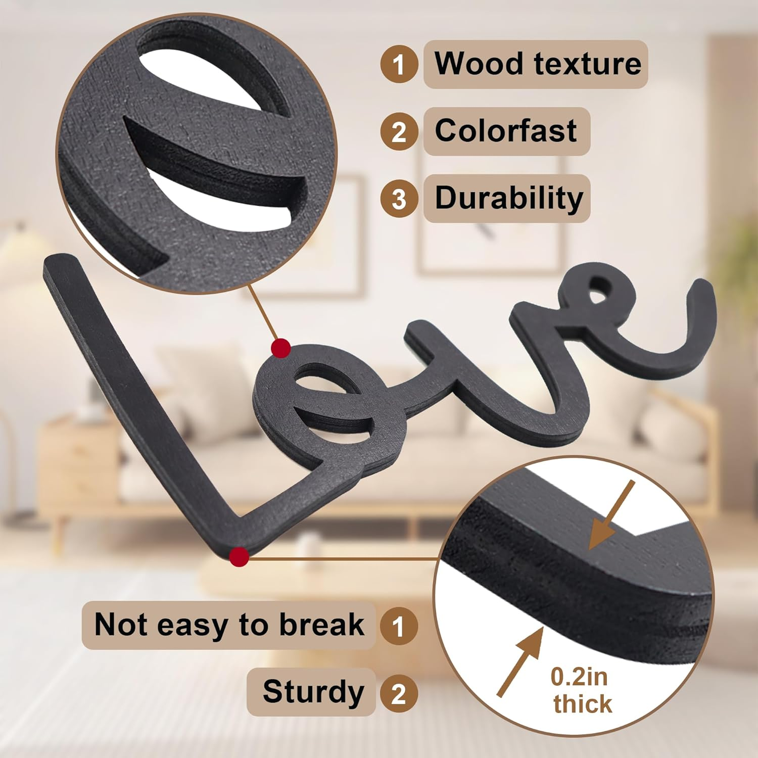 Love You Bye Black Wall Decor, Hanging Wood Home Wall Decor, Family Wall Decor with Letters, Entryway Wall Art, Farmhouse Gather Wall Decor for Hallway Living Room (Black)