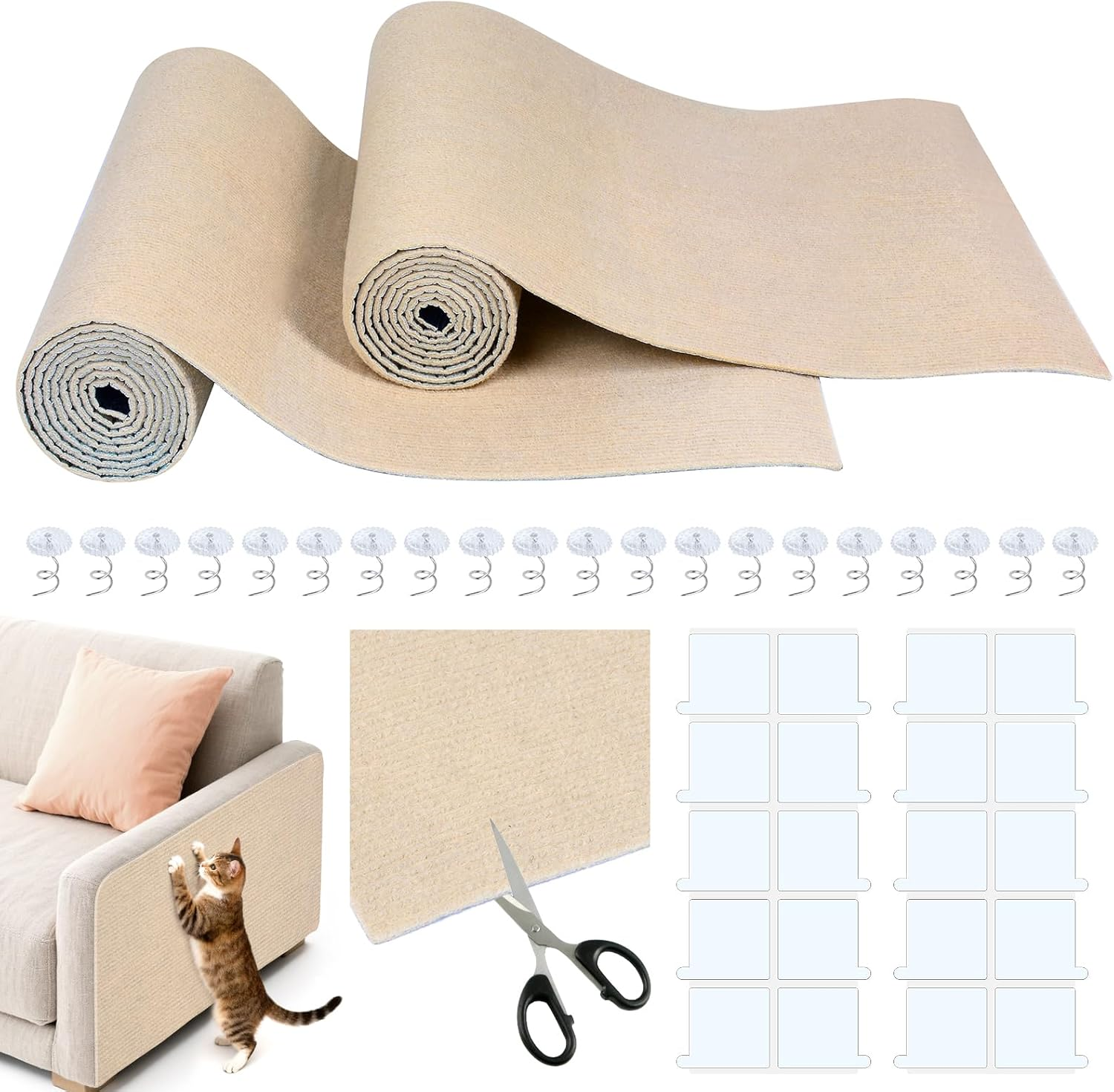 Qoosea Self-Adhesive Scratching Mat, 200 Cm X 40 Cm, Pack of 2, Self-Adhesive Scratch Mat, DIY Scratch Protection, Cat, Trimmable Scratch Protection Mat for Sofa, Wall, Scratching Board, Cat image number 6