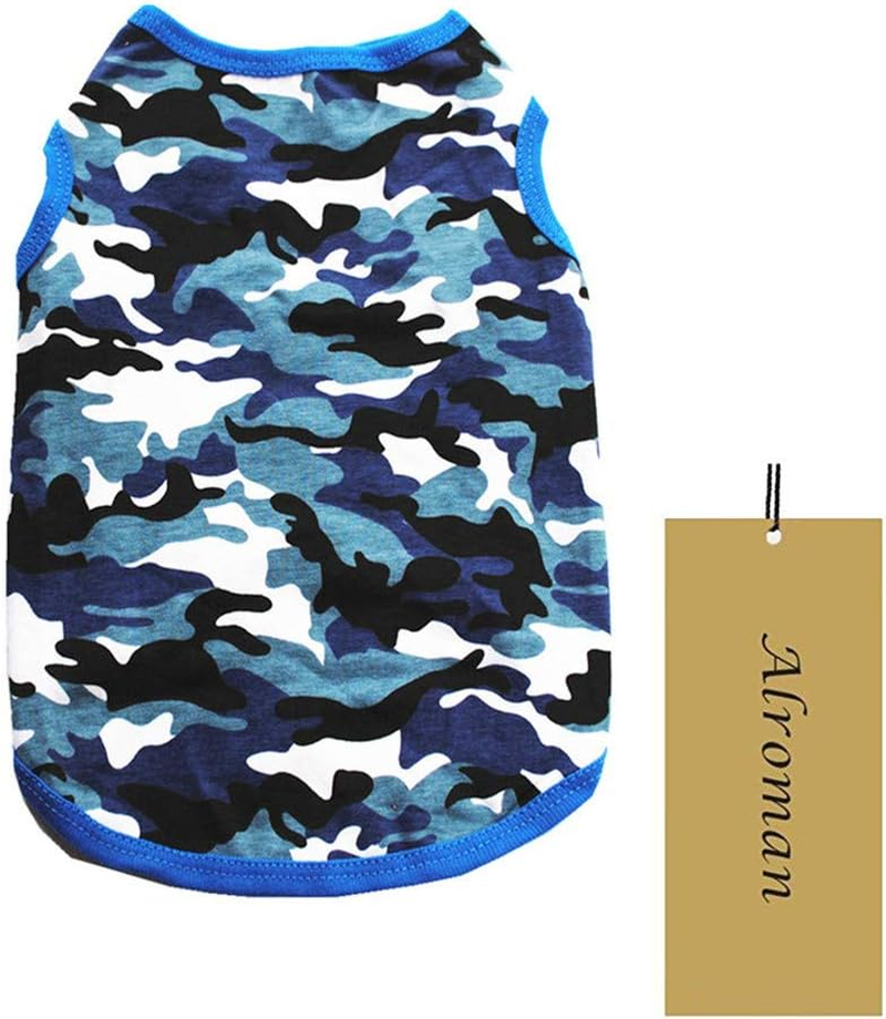 Alroman Dogs Blue Camo Shirts Pet Dog T-Shirt Puppy Tee Doggie Kitten Vest Clothes for Small Dogs and Cats Dog Camouflage Tank Top for Independence Day Puppy Summer Vacation Apparel Pet Beach Wear image number 4