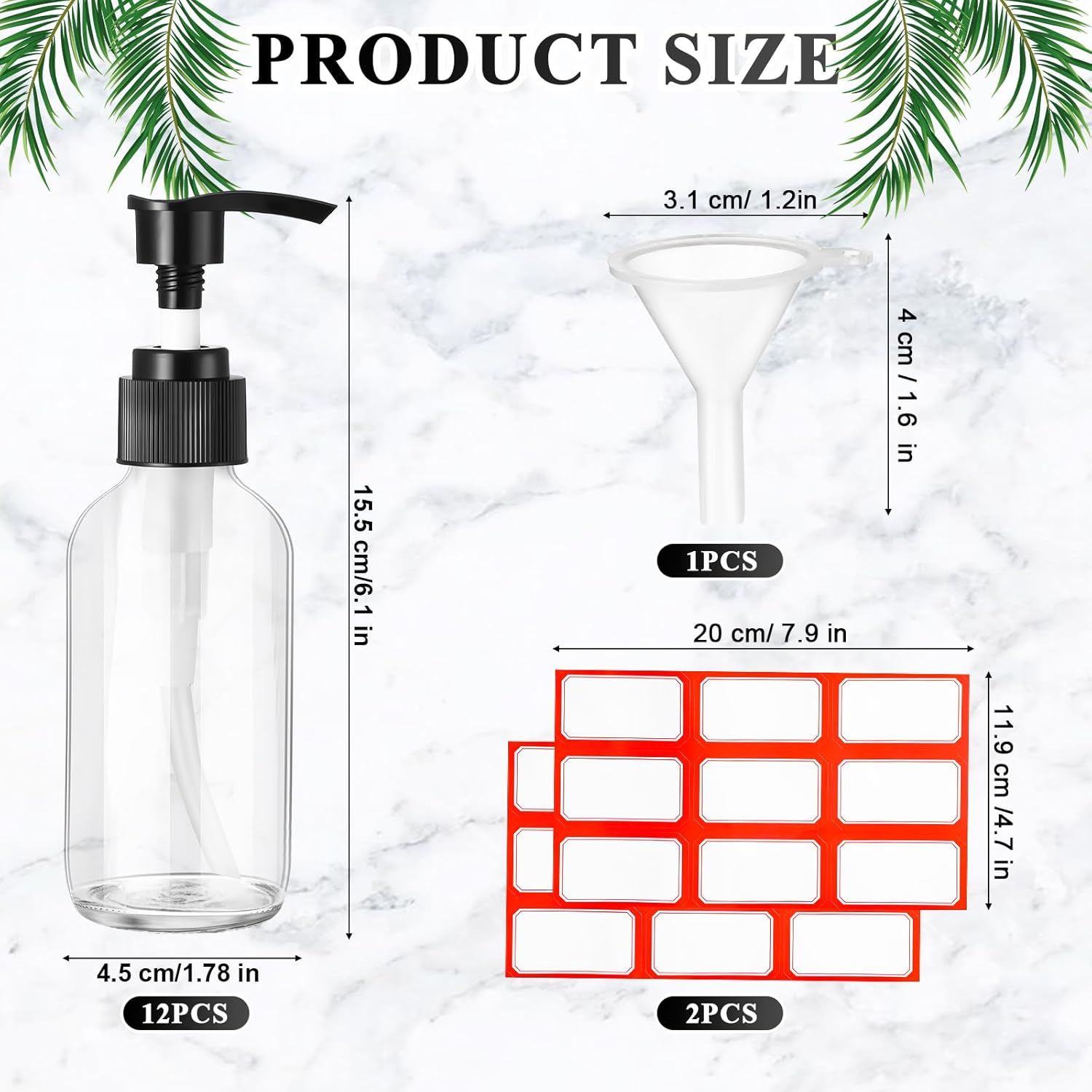 Tanlade 12 Pcs 4 Oz Glass Pump Bottle Empty Travel Glass Bottle with Pump Refillable Glass Hand Soap Dispenser Toiletries Liquid Storage Container Jar for Shampoo Essential Oils Cosmetic (Clear) image number 2