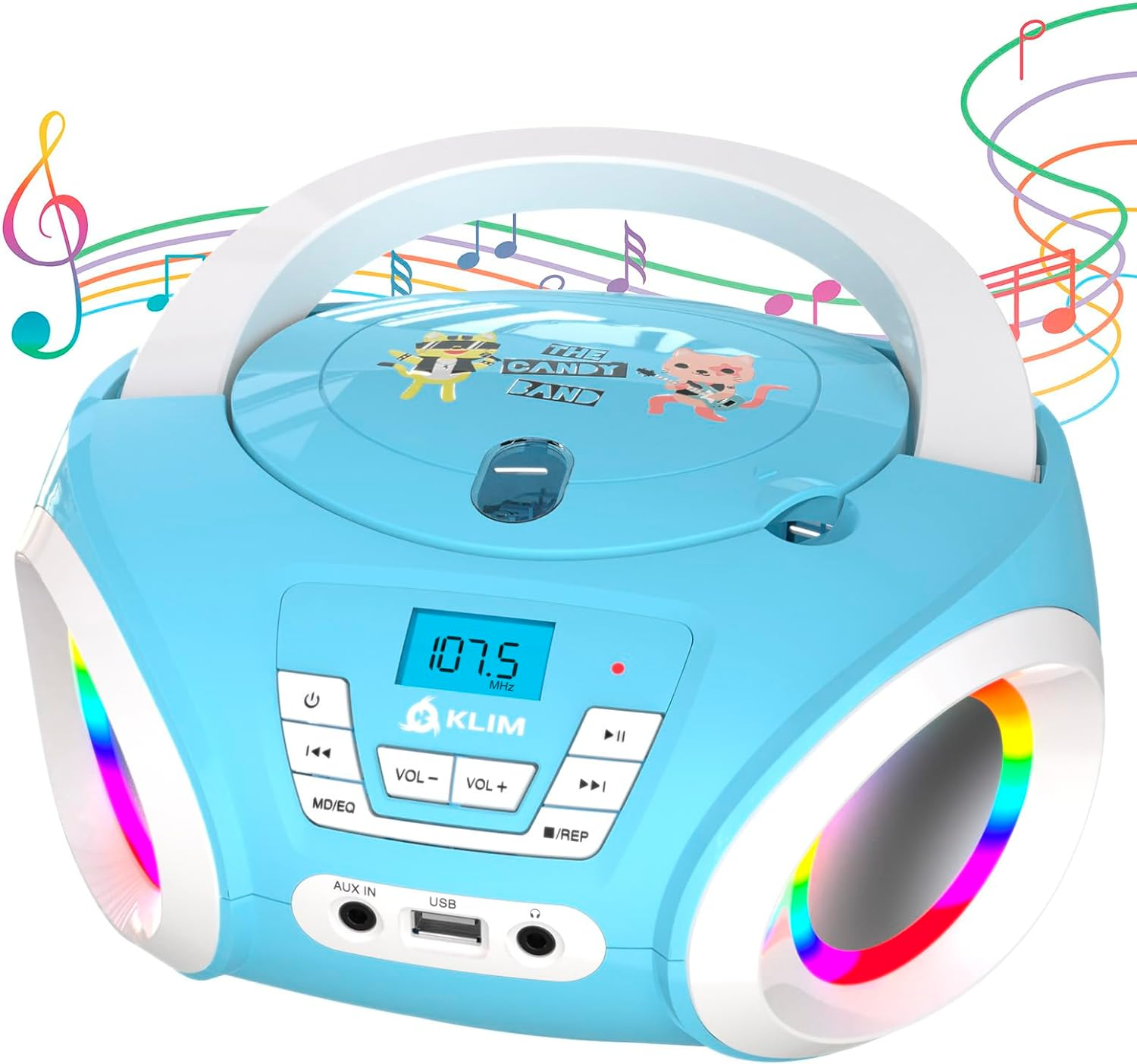 KLIM Candy Kids Portable CD Player for Kids - FM Radio - Batteries Included - CD Boombox for Kids - Cute Pink Radio CD Player with Speakers for Kids and Toddlers - Blue